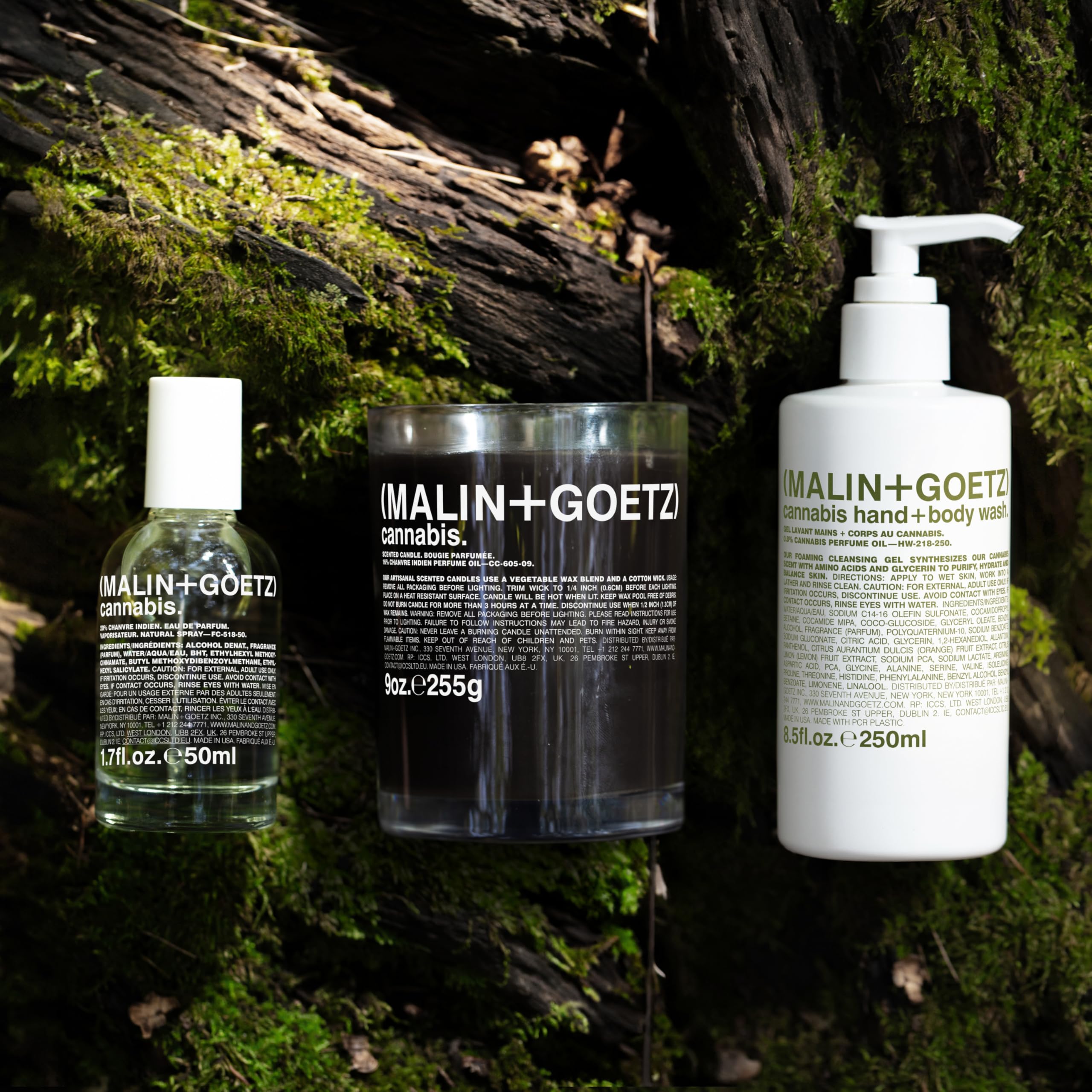 MALIN+GOETZ vela Cannabis etiqueta y notas, diseño informativo y chic