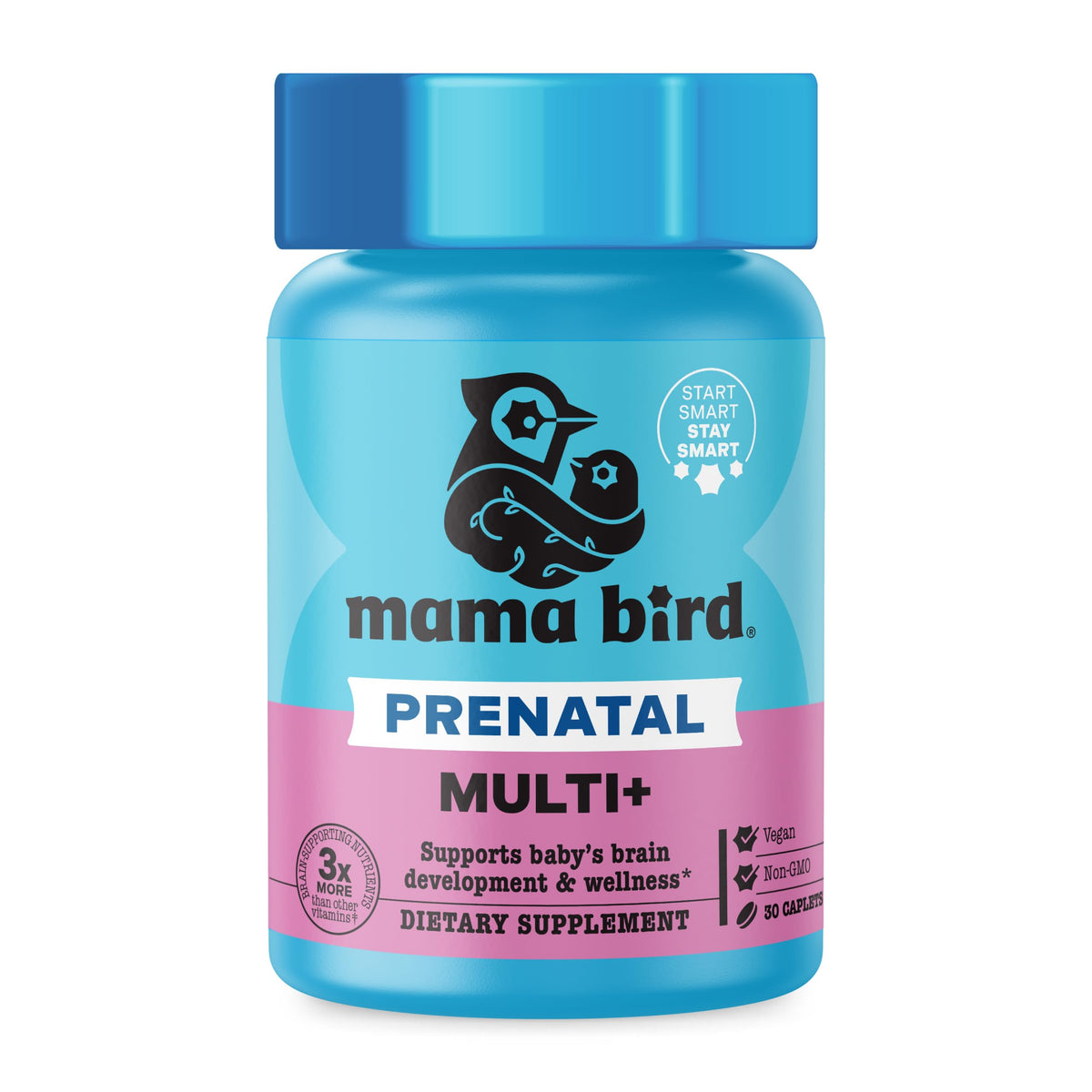 Mama Bird frente del envase mostrando diseño claro y beneficios