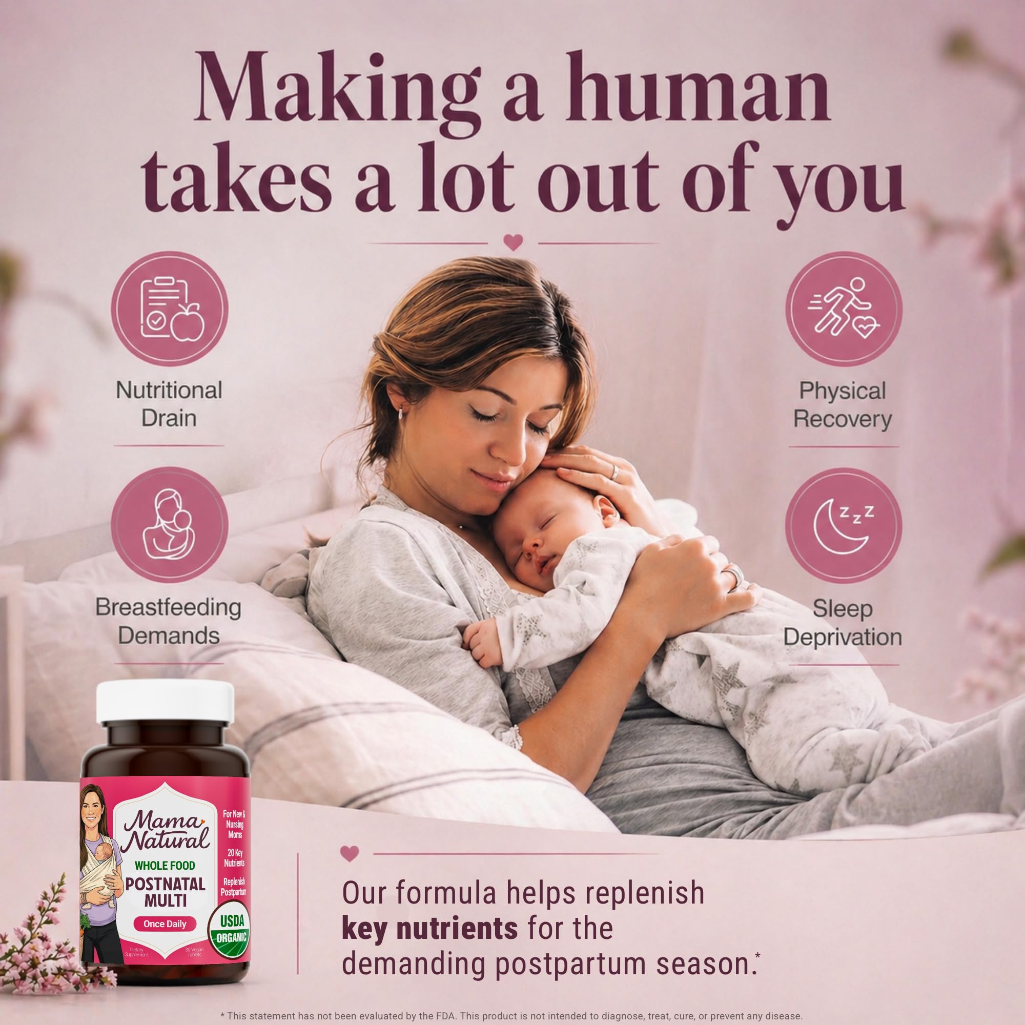 Mama Natural cápsula tomada en la mano para fácil una toma diaria