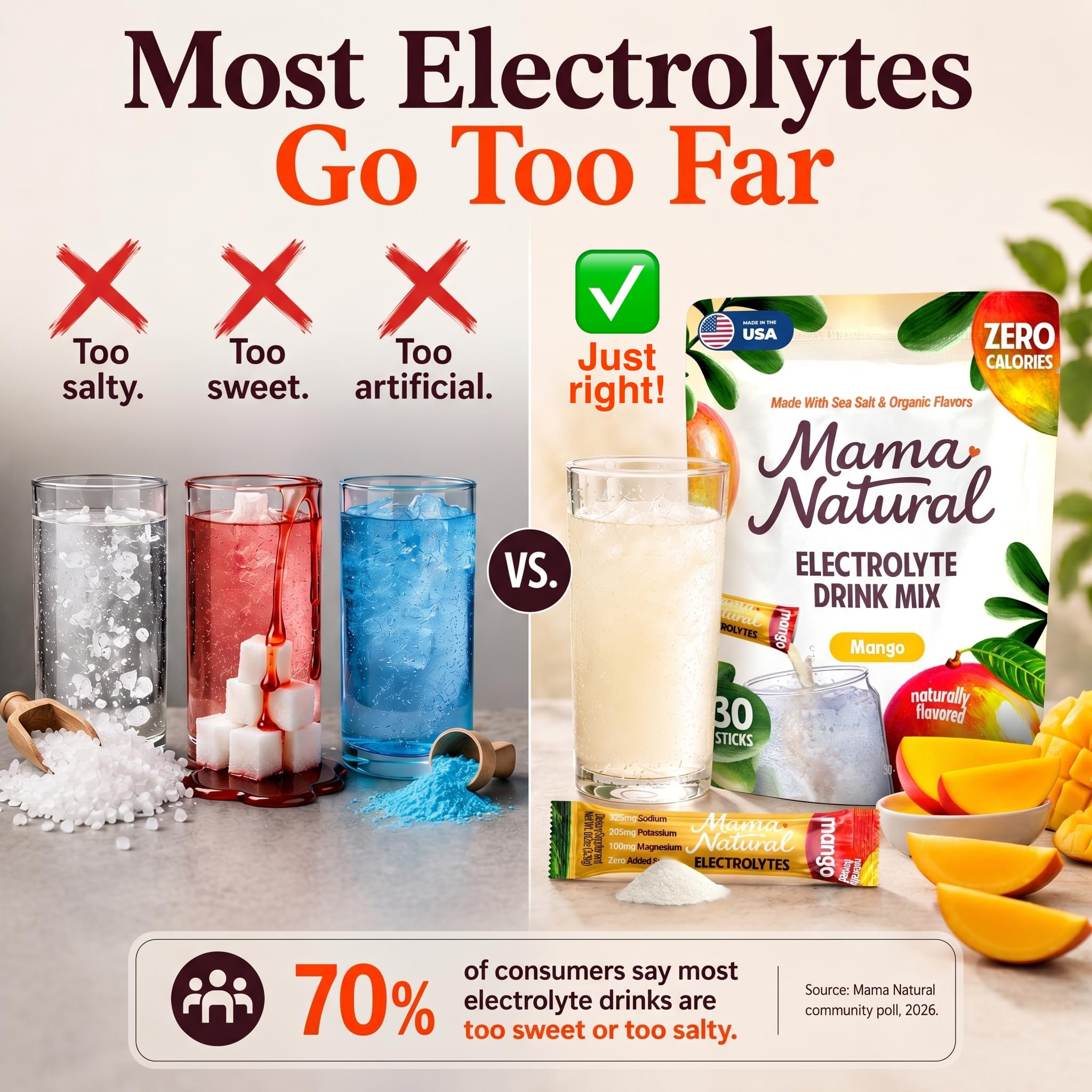 Mama Natural etiqueta con ingredientes reales como sal marina y magnesio