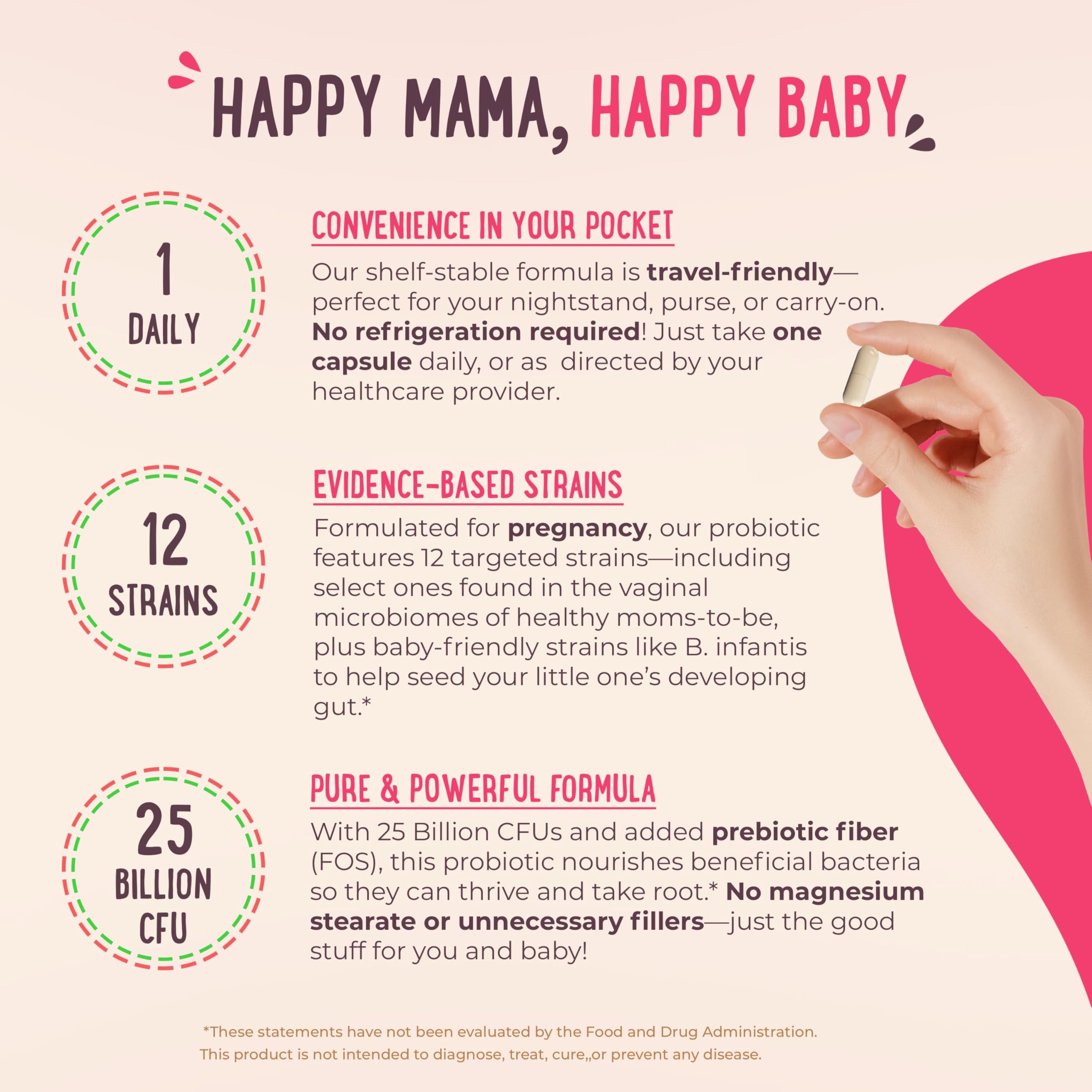 Mama Natural frasco abierto con cápsulas para facilidad de uso diario