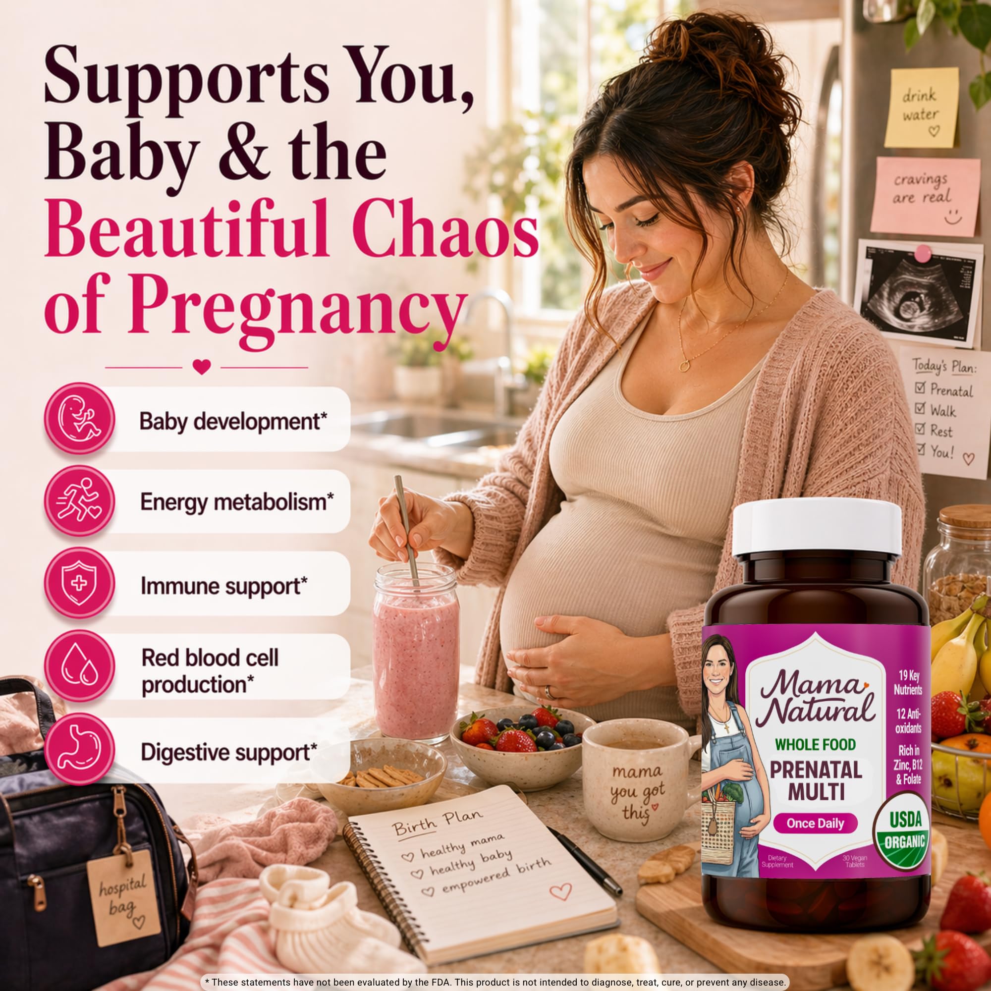 Mama Natural tableta junto a una regla para comparar tamaño y facilidad