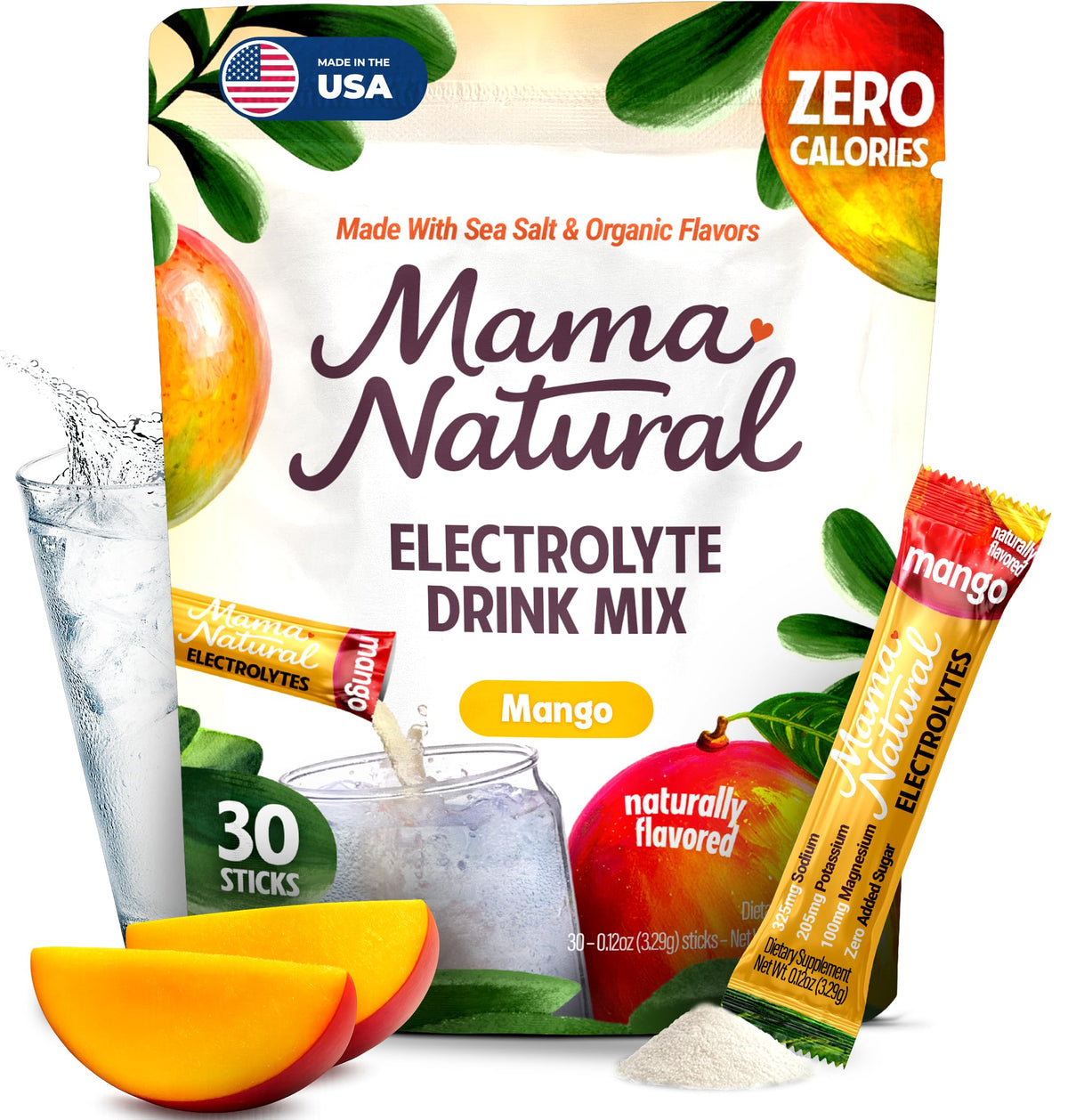 Mama Natural frente del empaque mostrando 30 sobres y beneficios clave