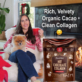 Mama Natural polvo de colágeno y cacao mostrando textura fina y mezcla fácil