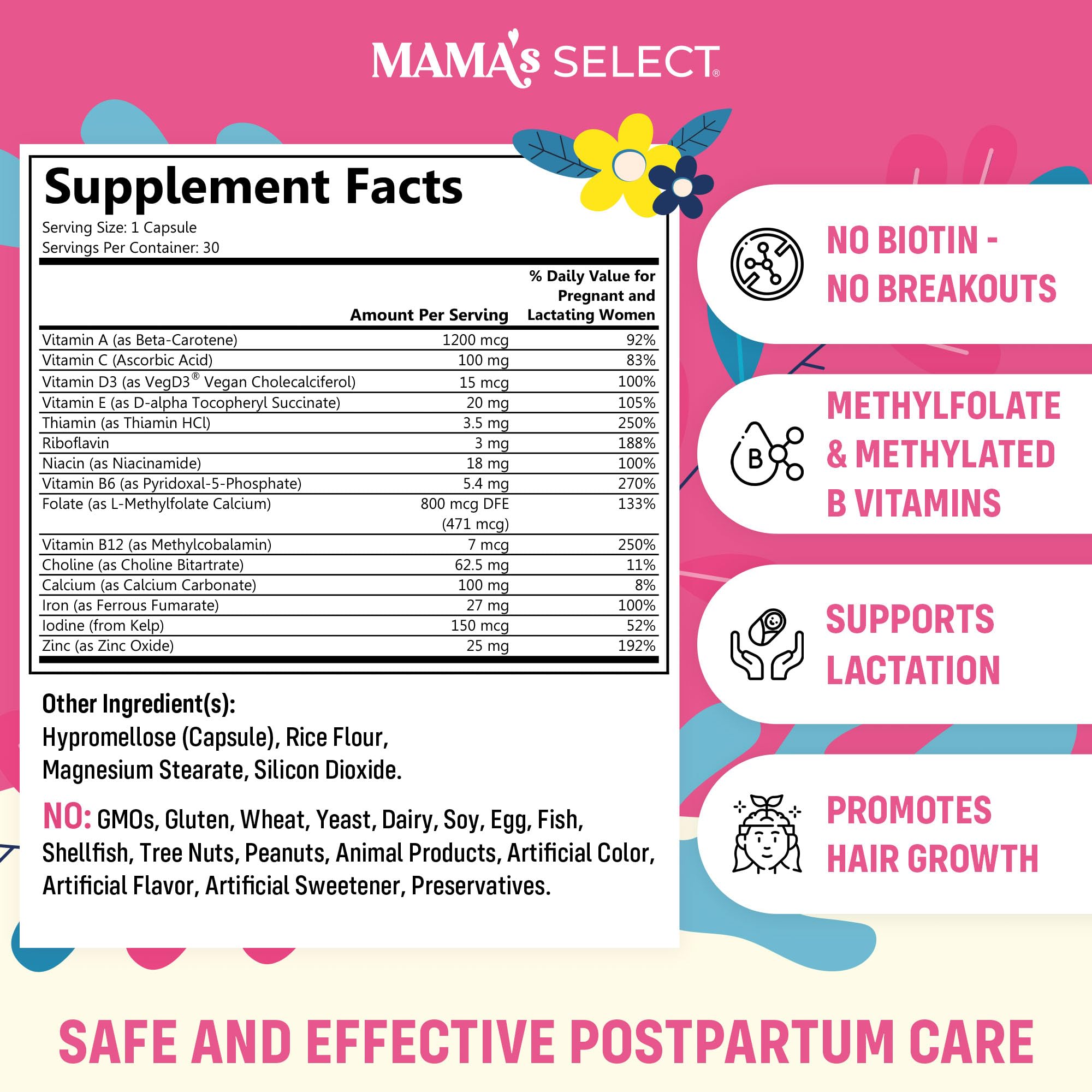 Mama's Select cápsula en primer plano textura y tamaño fácil de tragar
