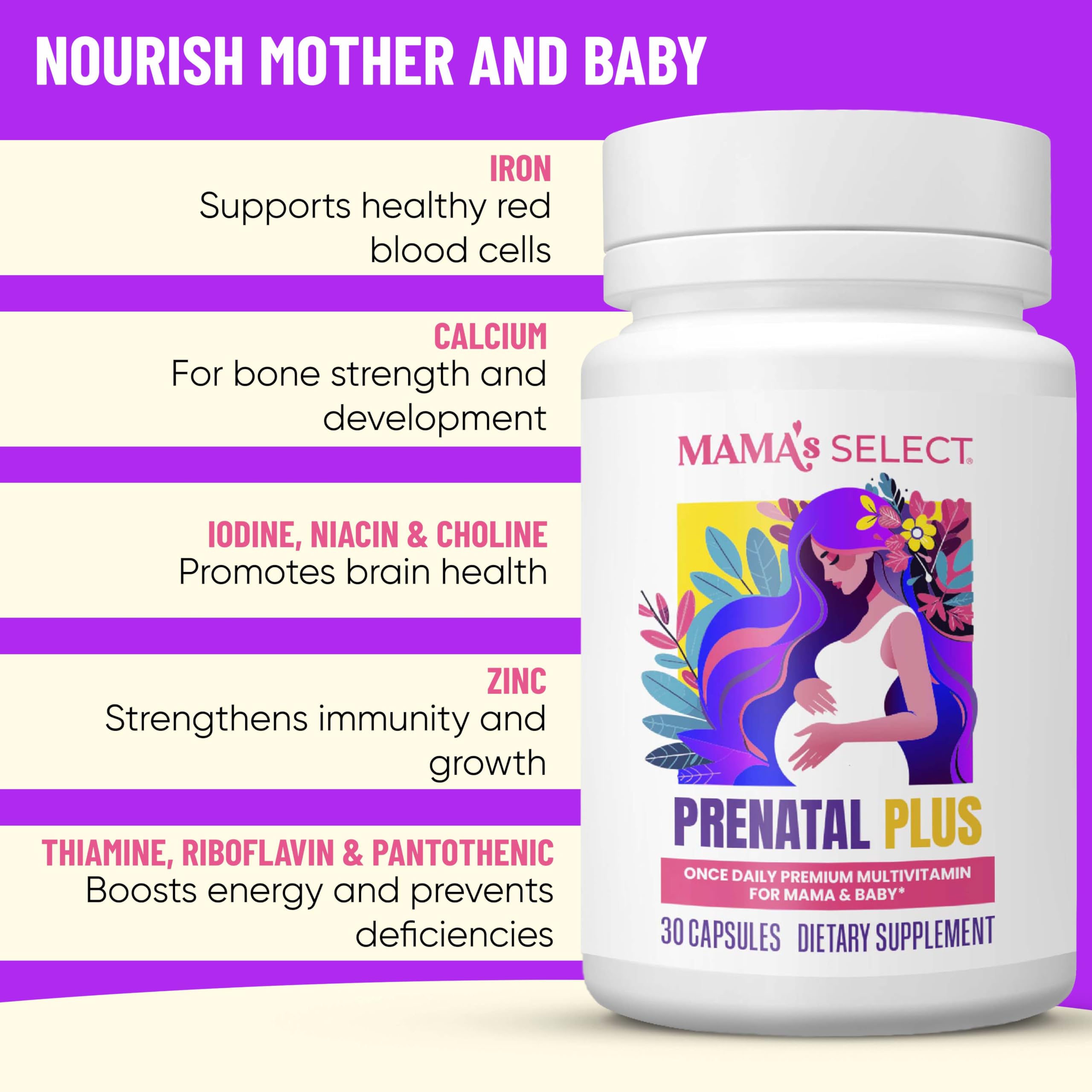 Mama's Select etiqueta nutricional clara con folato metilado