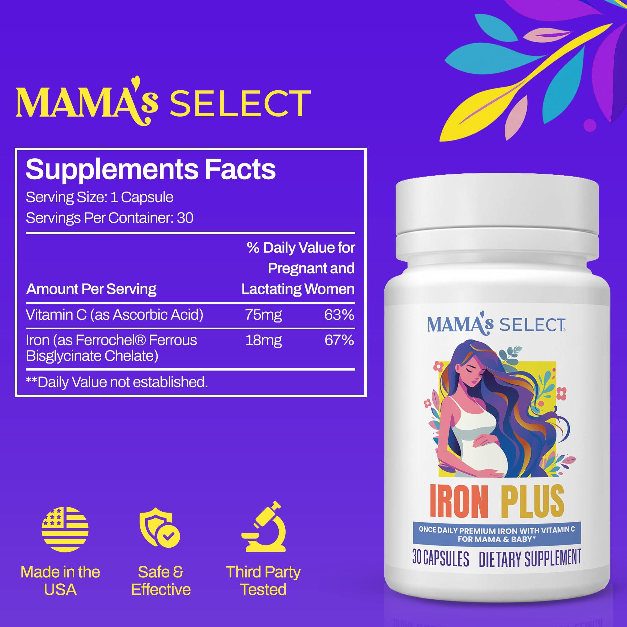 Mama's Select cápsulas en mano mostrando tamaño cómodo y fácil de tomar