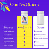 Mama's Select cápsula junto a regla para comparar tamaño real de la dosis