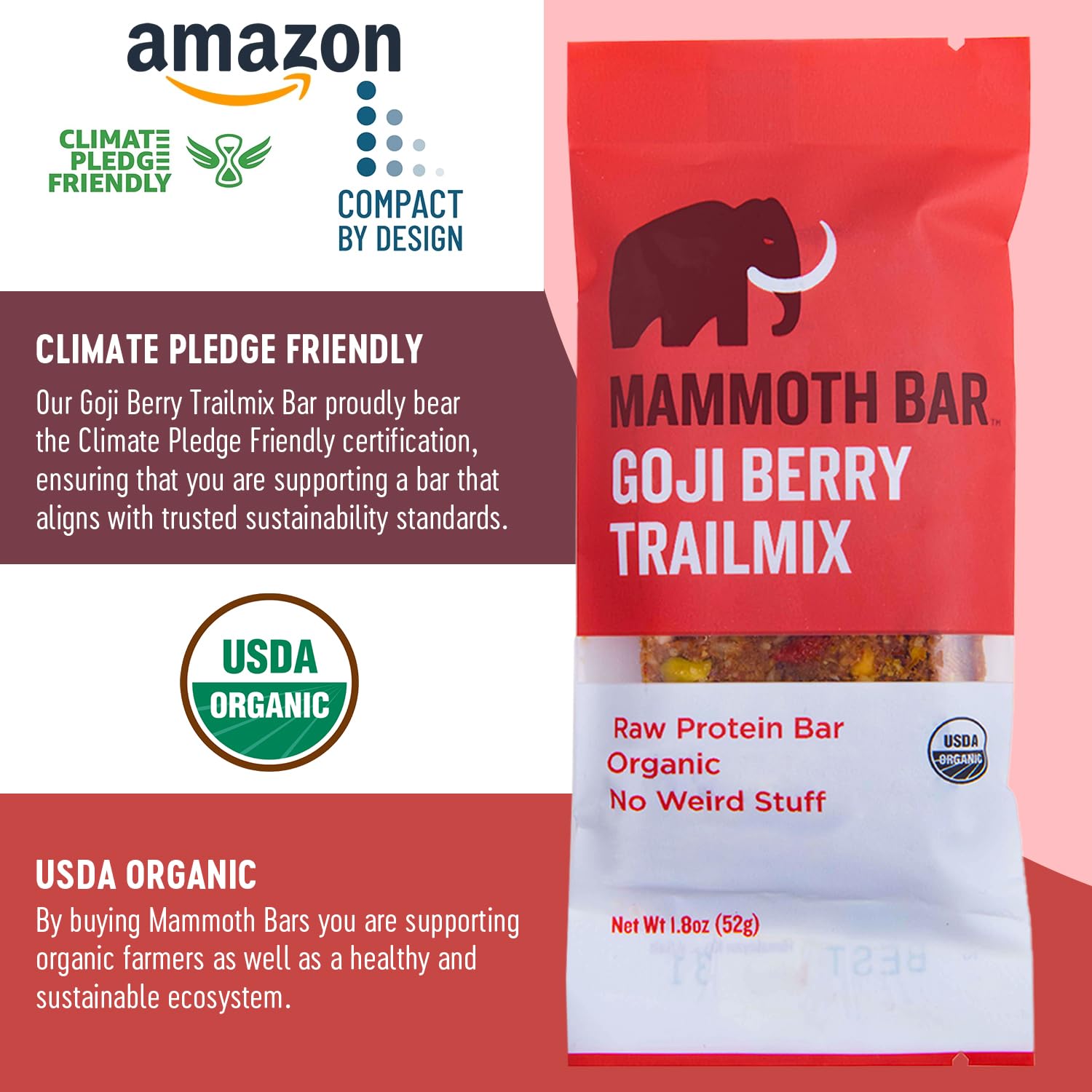 Mammoth Bar etiqueta orgánica USDA visible que demuestra certificación