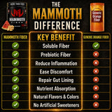 Mammoth Fiber ingredientes clave visible: psyllium, inulina, MCT y jengibre
