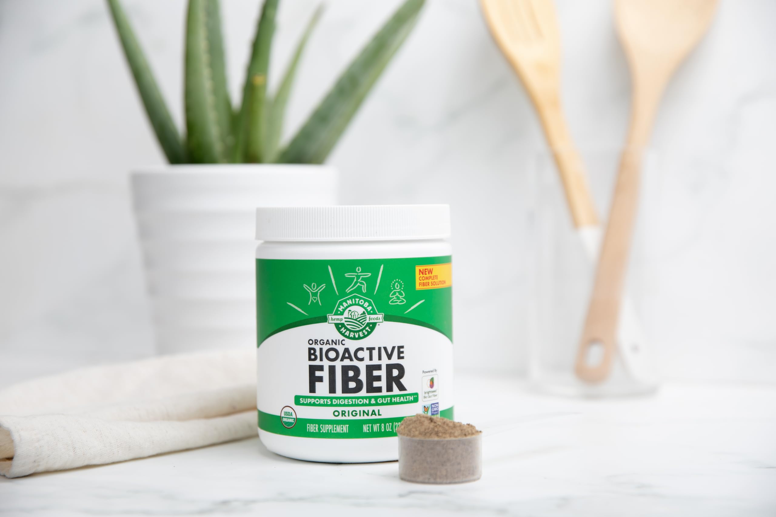 Manitoba Harvest polvo de fibra mostrando textura fina y fácil disolución