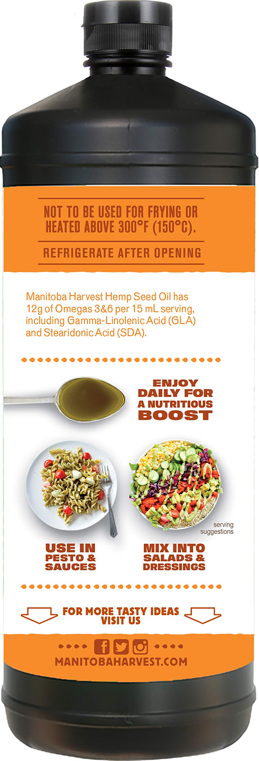 Manitoba Harvest vertiendo aceite sobre ensalada para realzar sabor