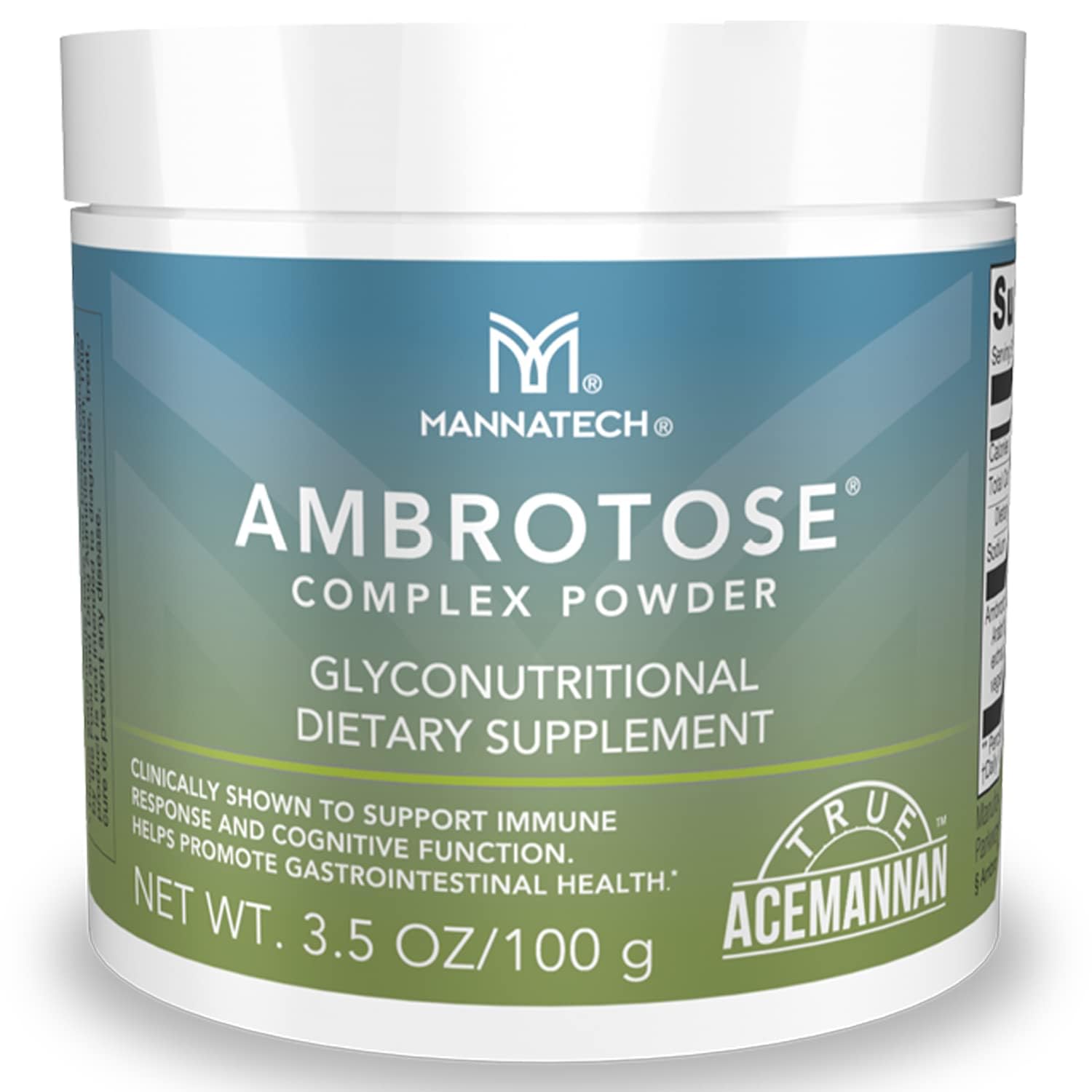Mannatech Ambrotose Complex frente del envase mostrando diseño y duración, ayuda a identificar el producto