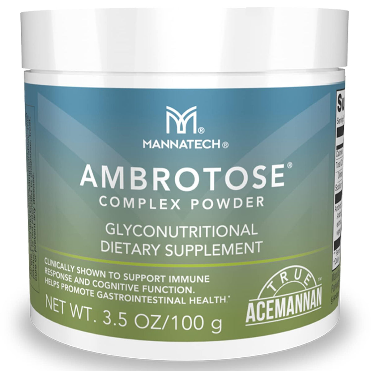 Mannatech Ambrotose Complex frente del envase mostrando diseño y duración, ayuda a identificar el producto