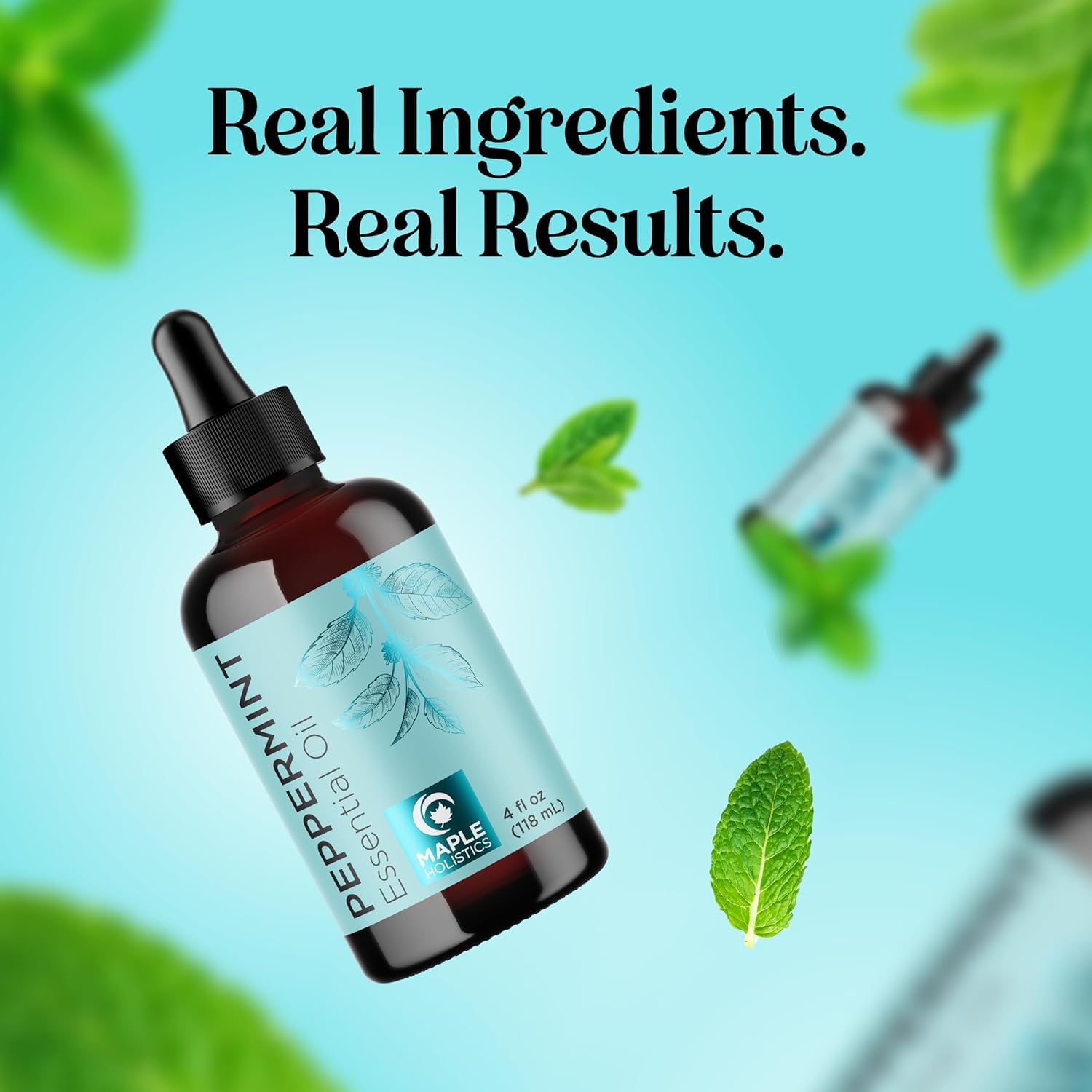 Maple Holistics etiqueta clara con instrucciones y datos, confianza en la calidad
