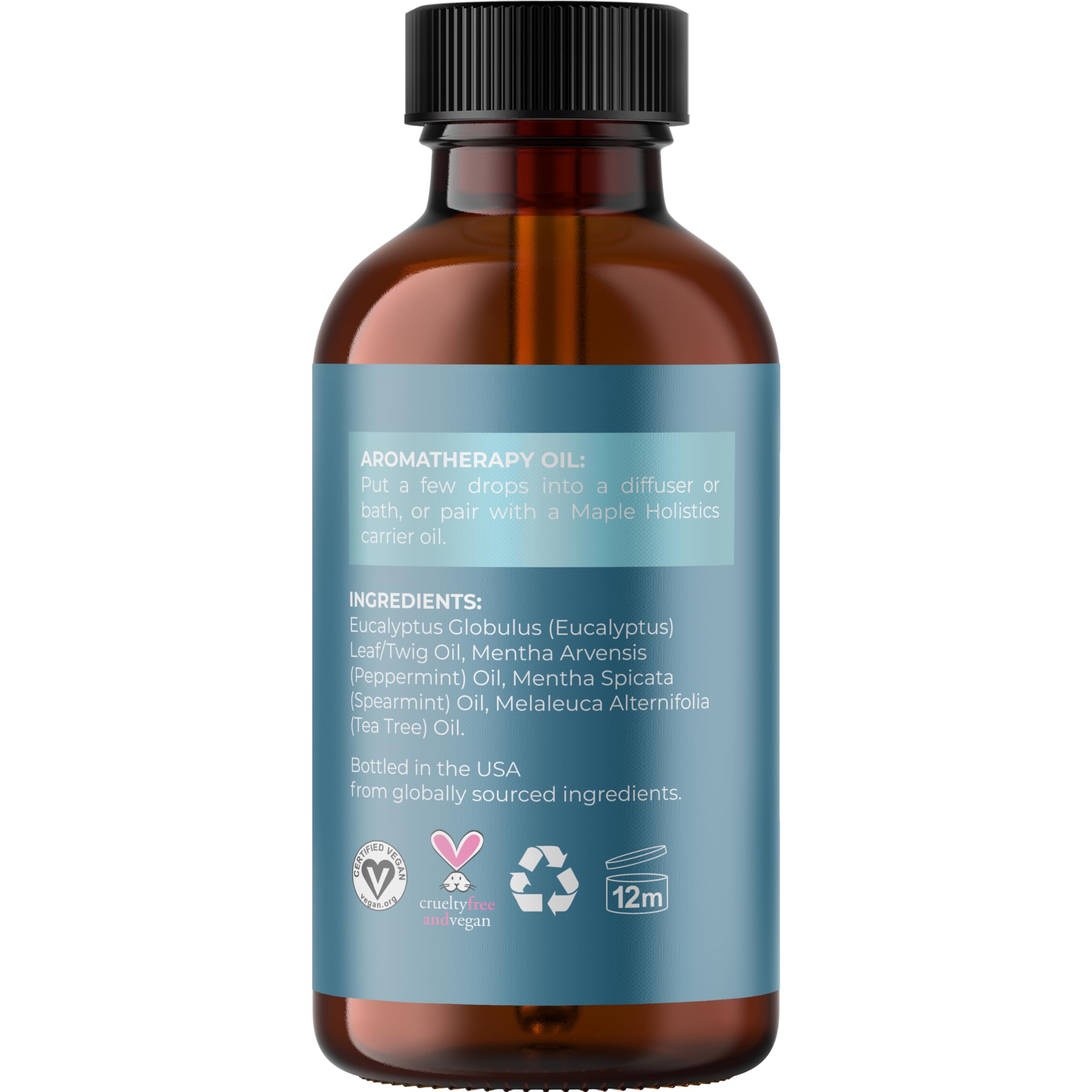 mano sosteniendo botella Maple Holistics demostrando tamaño manejable