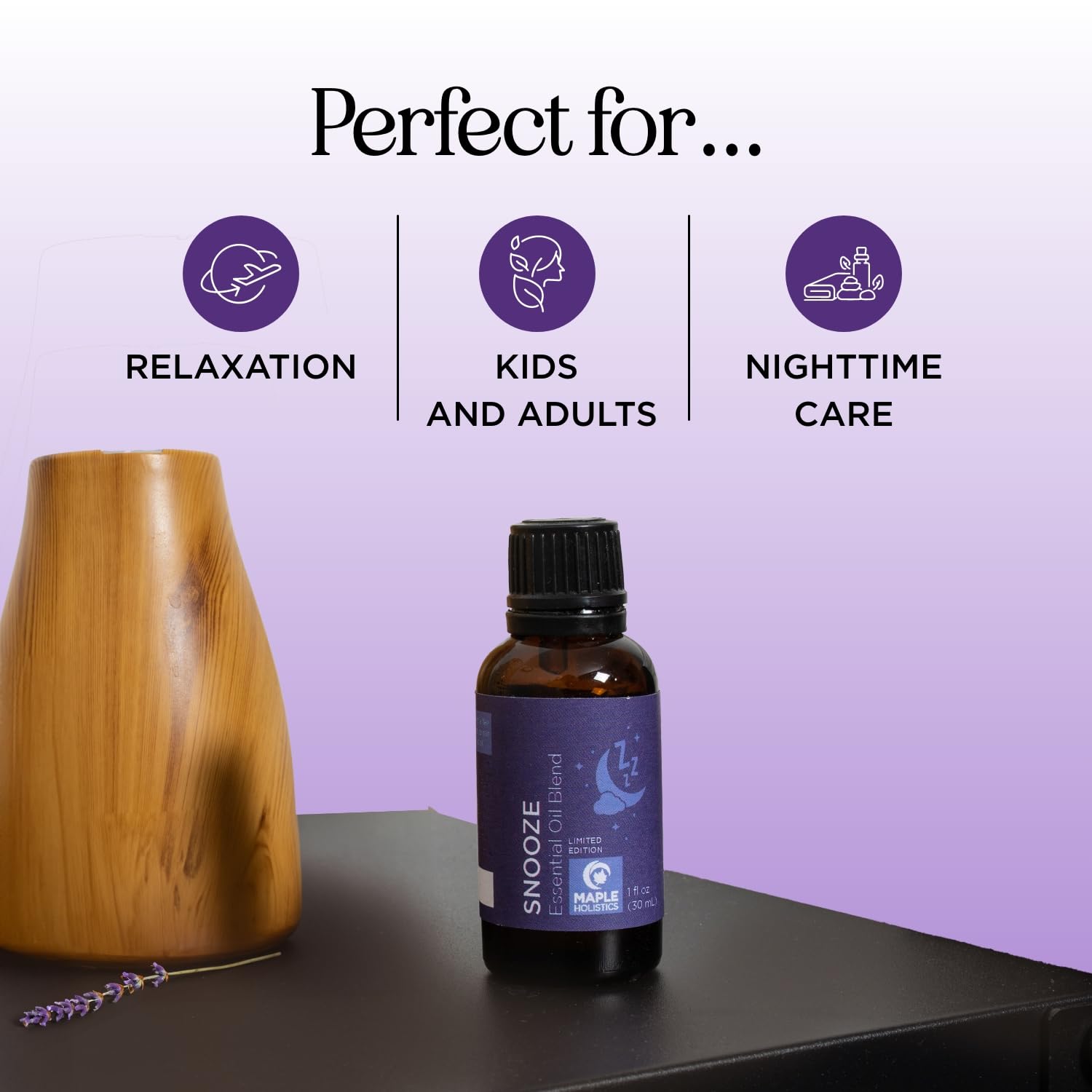 Detalle de la etiqueta Maple Holistics Snooze con ingredientes visibles y claridad
