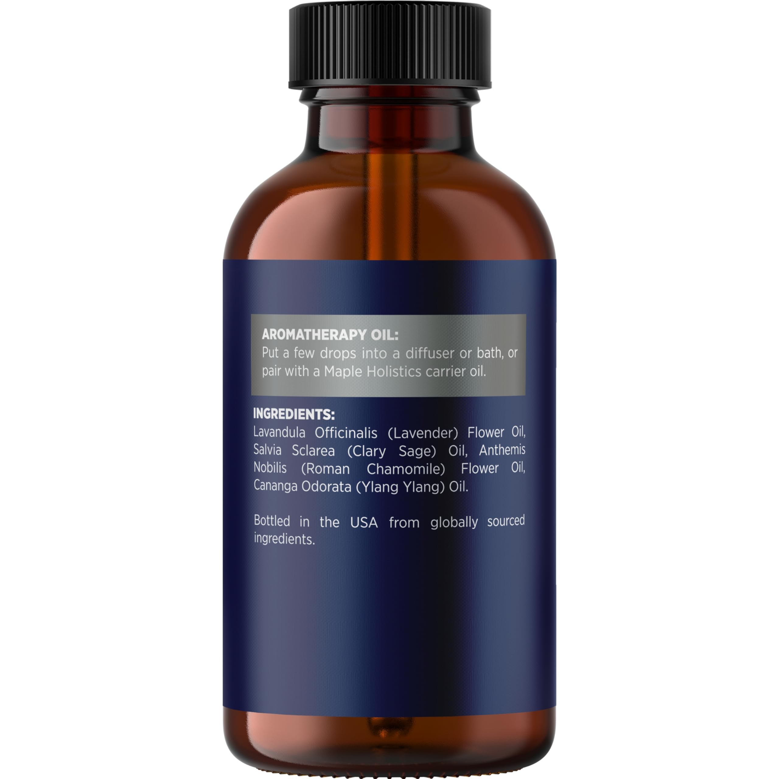 Maple Holistics botella junto a objetos, escala y tamaño práctico