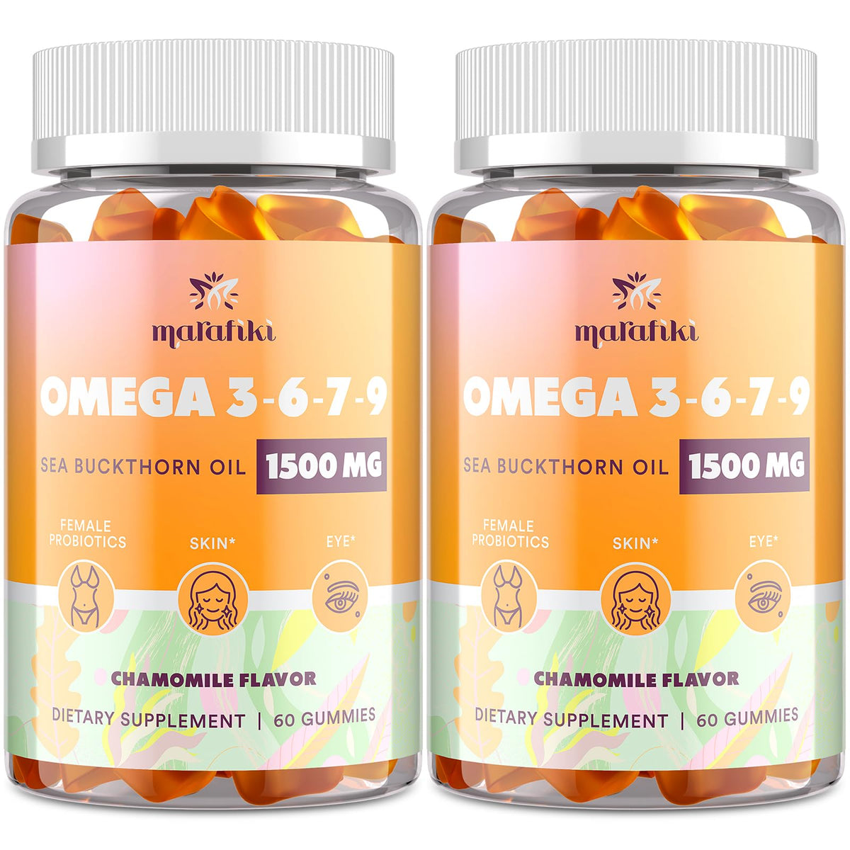 Marafiki envase frontal de gomitas omega 3 6 7 9 beneficio conveniencia