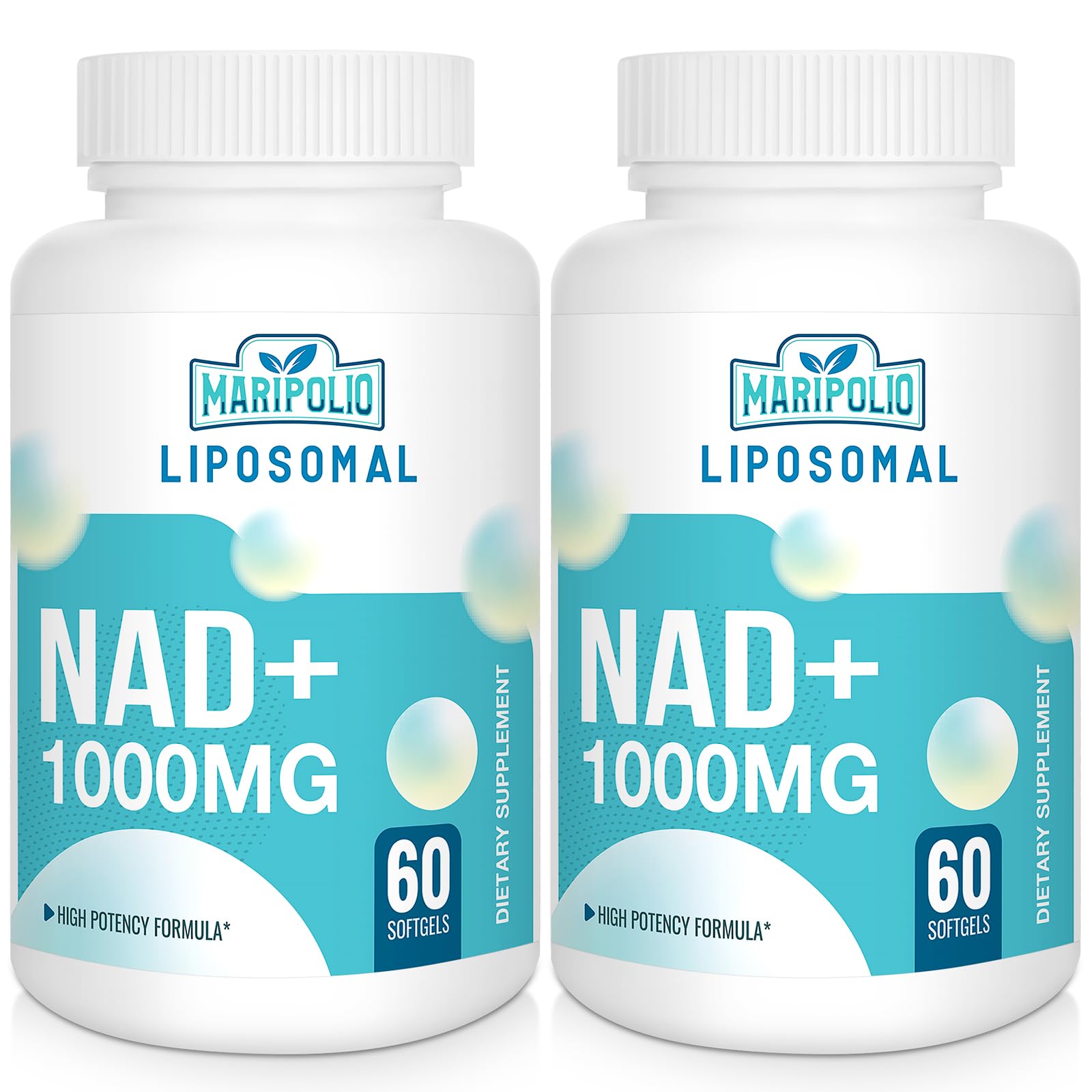 Maripolio frasco frontal mostrando etiqueta y 60 softgels, claro y profesional