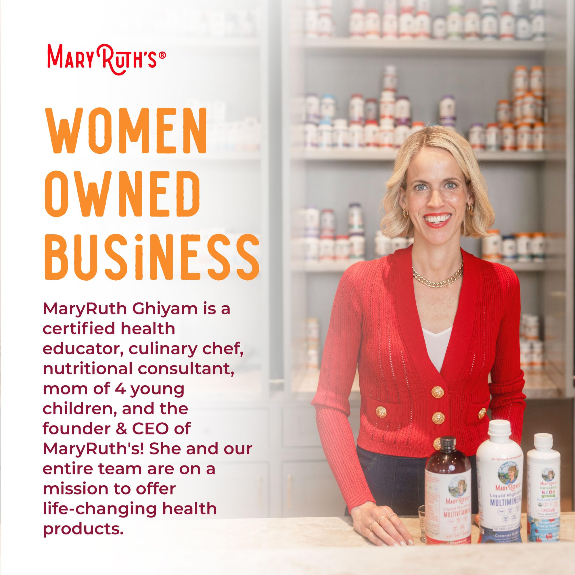 MARYRUTH'S sellos de certificación Clean Label y B Corp en la etiqueta