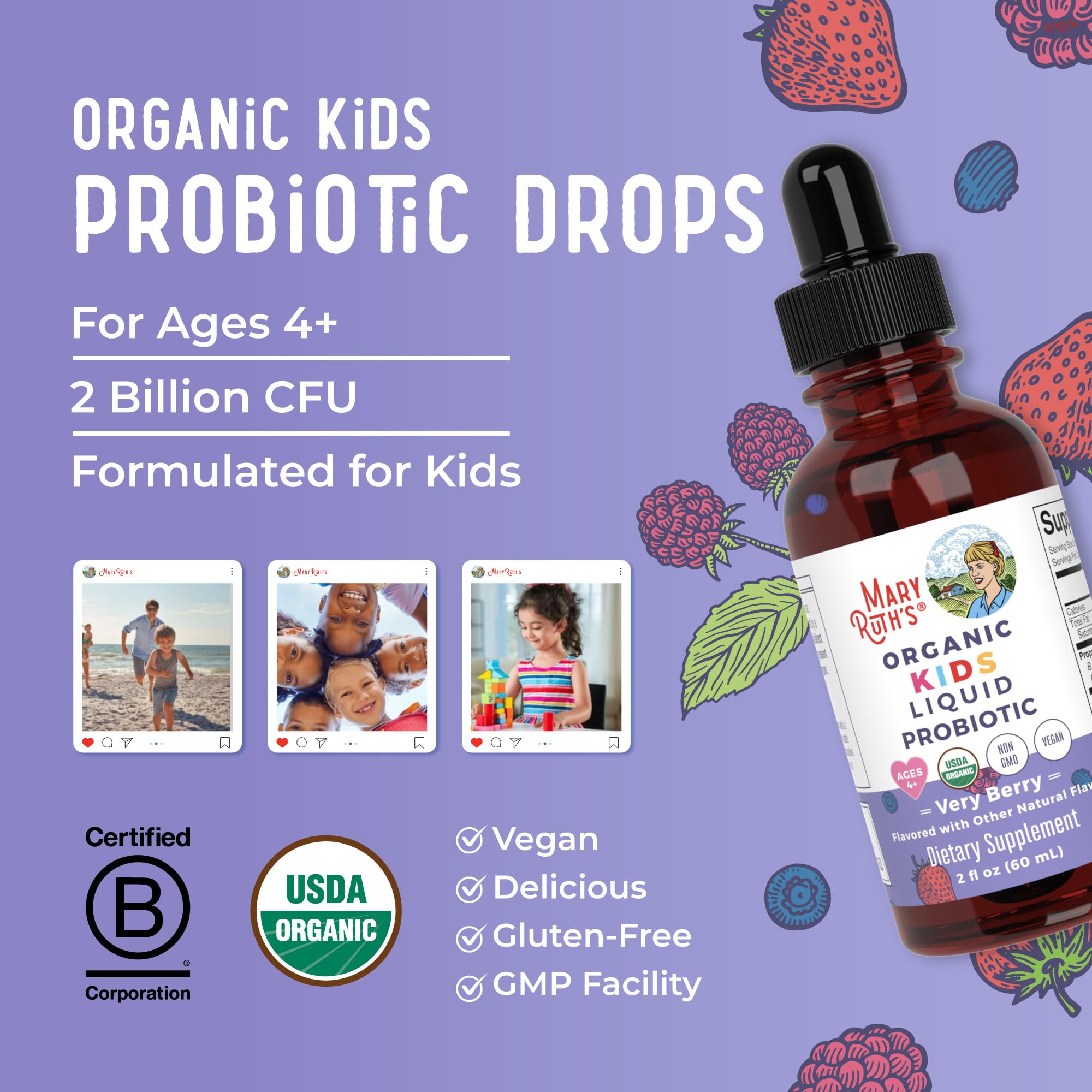 MARYRUTH'S etiquetas de certificación USDA Organic y B Corp para respaldo de calidad