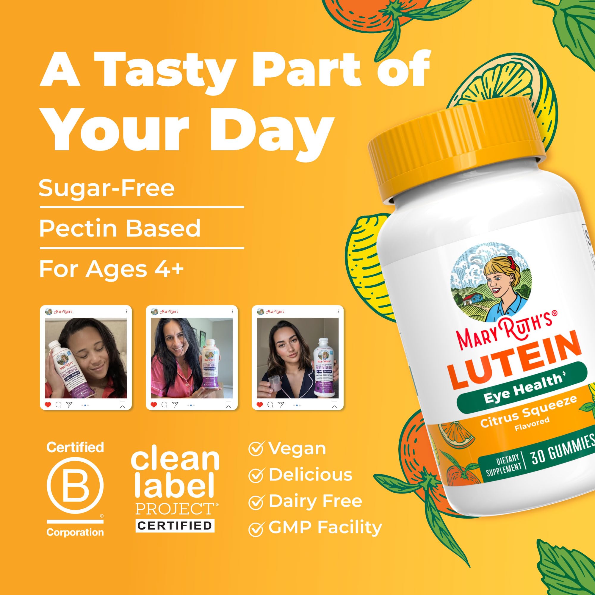 MARYRUTH'S etiqueta con certificaciones Clean Label y B Corp confianza