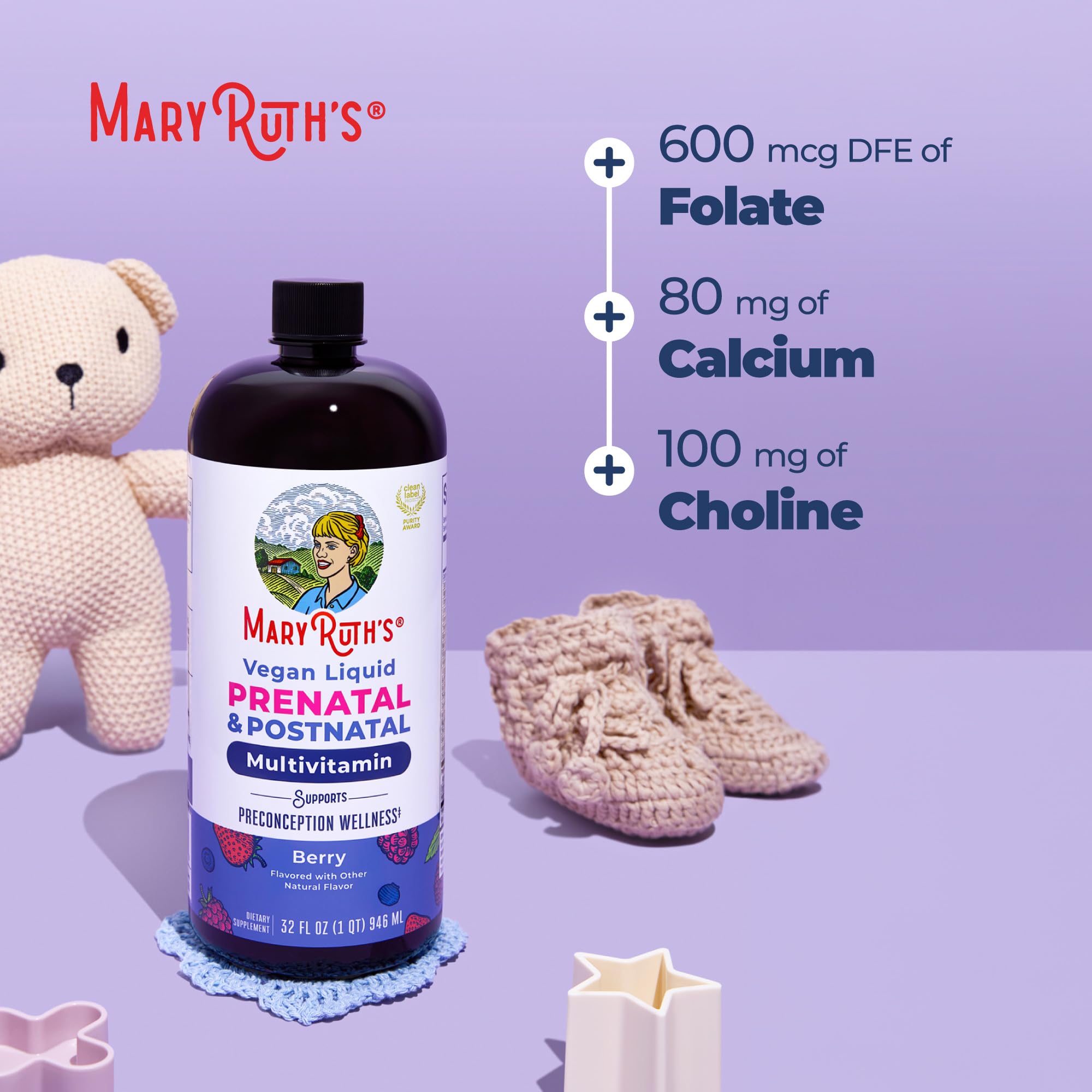 MARYRUTH'S etiqueta con sellos Clean Label y Non-GMO destacados