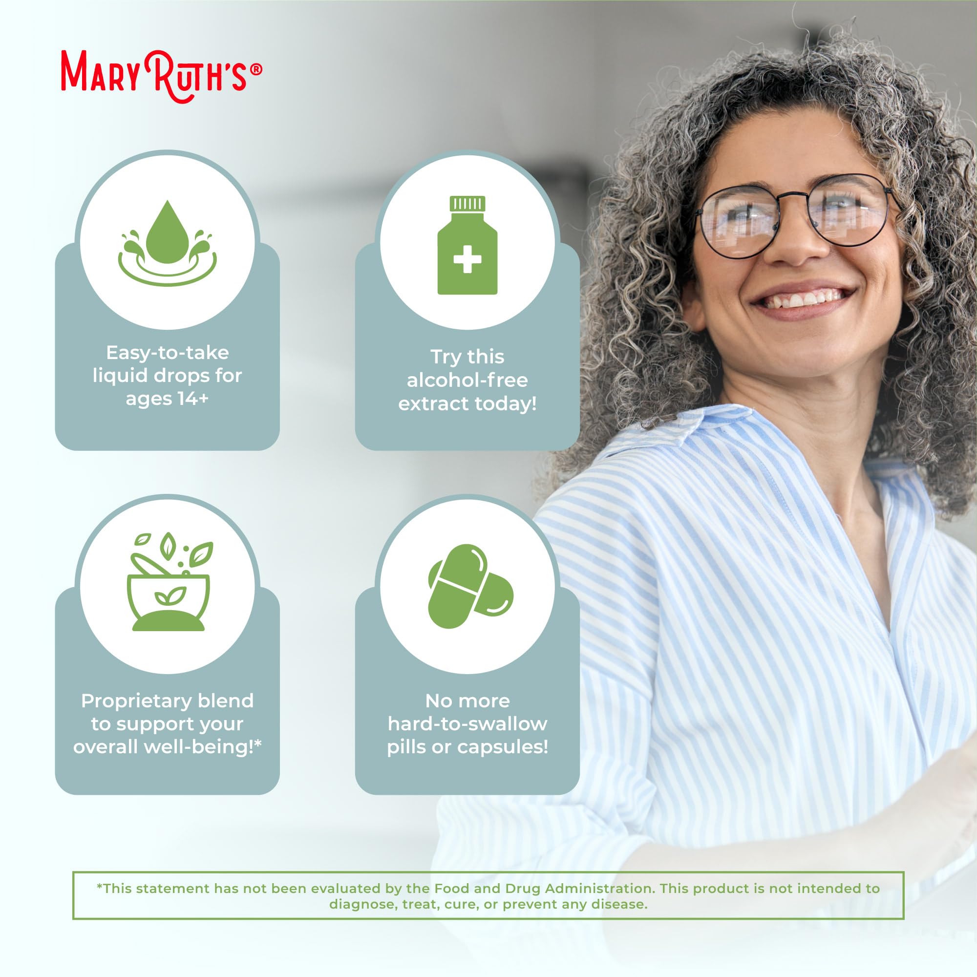 MARYRUTH'S frasco en mano para comparar tamaño y facilidad de transporte