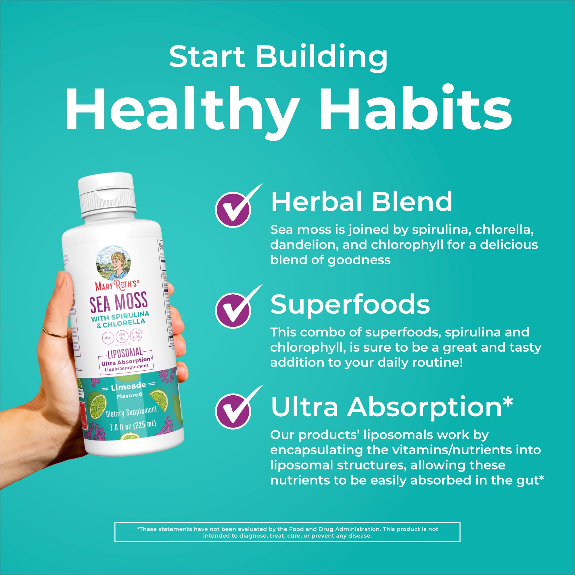 MARYRUTH'S botella junto a objeto cotidiano para comparar tamaño real
