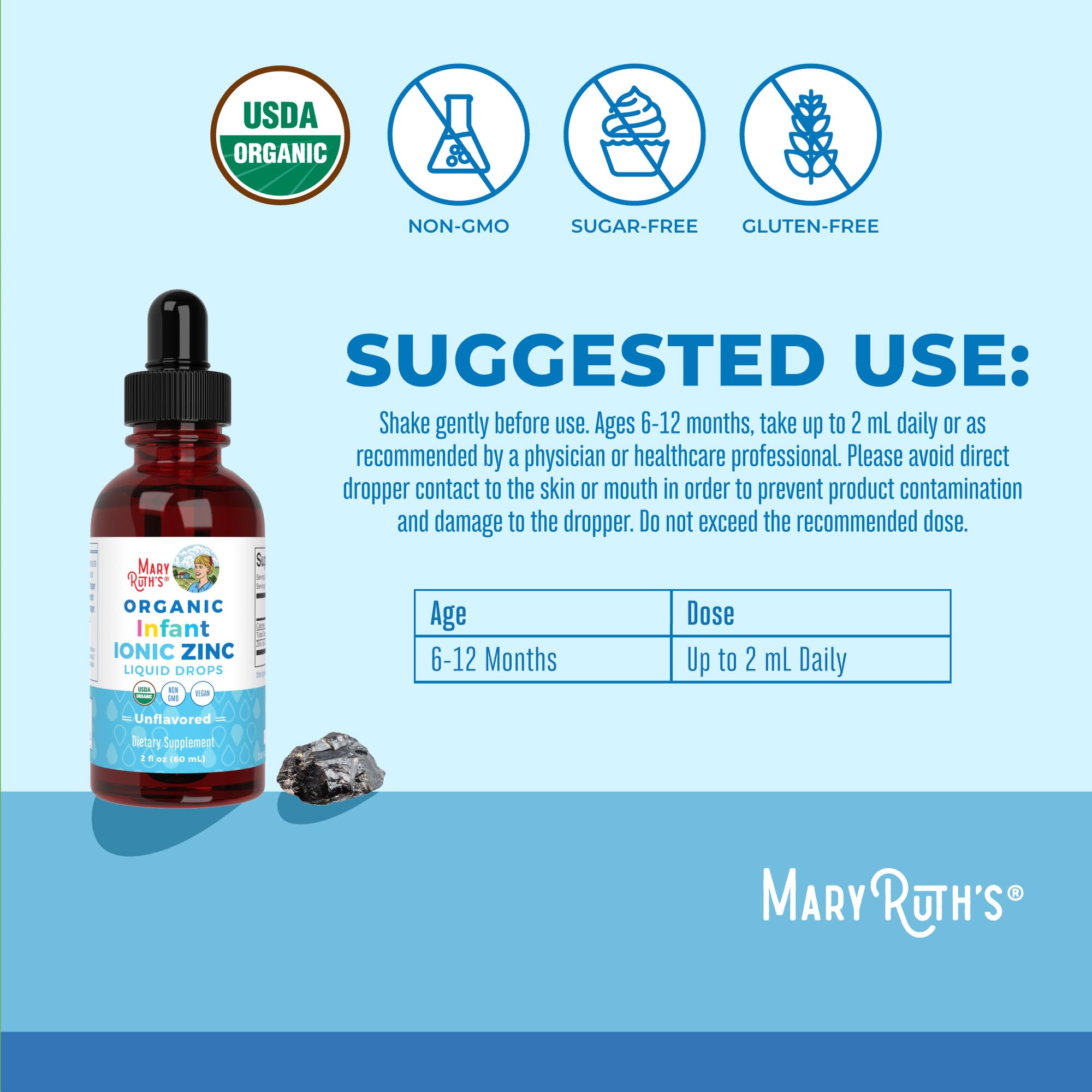 MARYRUTH'S etiqueta con certificaciones y texto claro de ingredientes