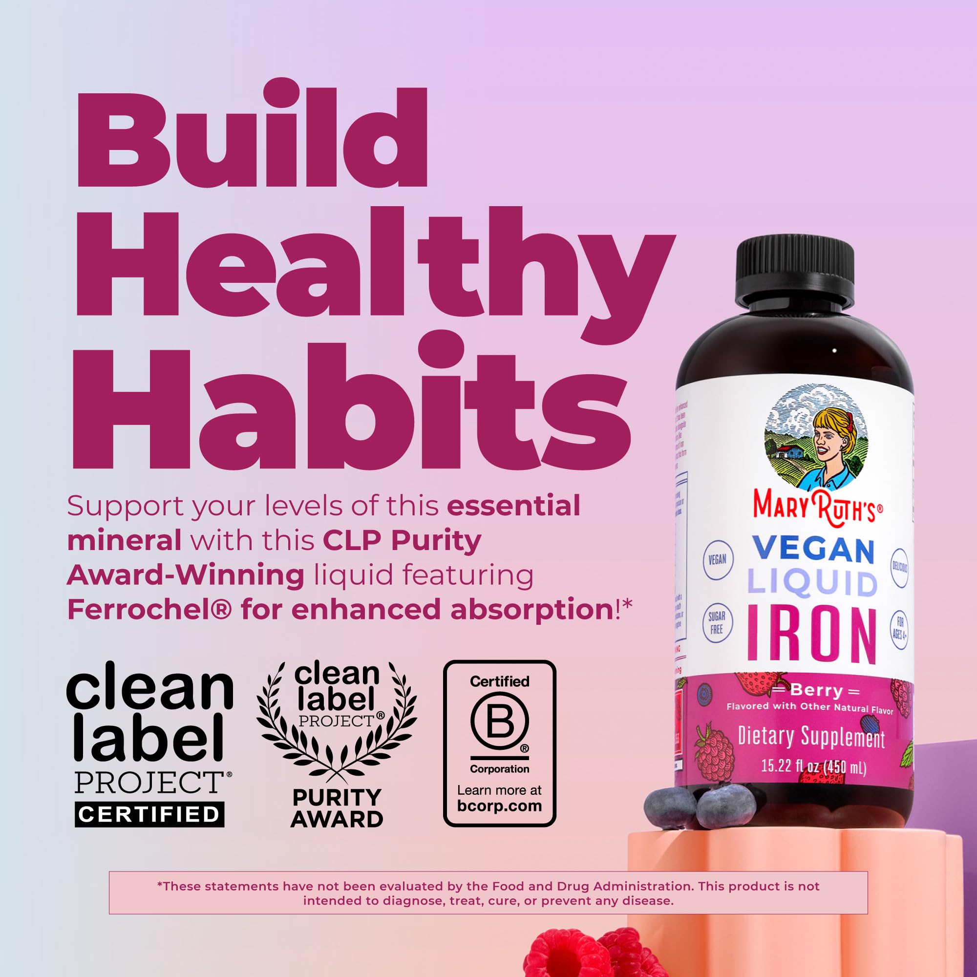 MaryRuth's detalle del label con información nutricional visible, transparencia