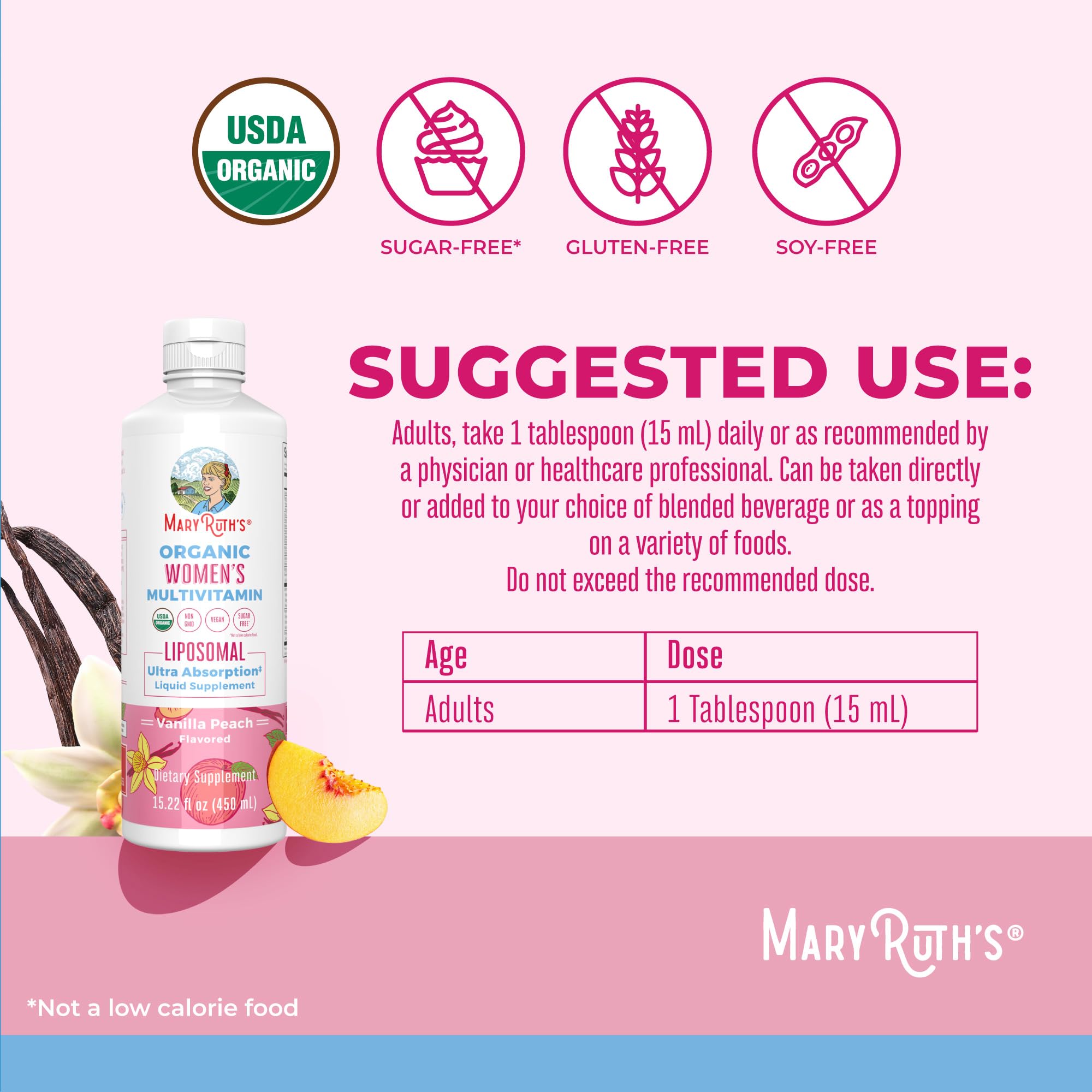 maryruth's envase y etiqueta con información nutricional clara