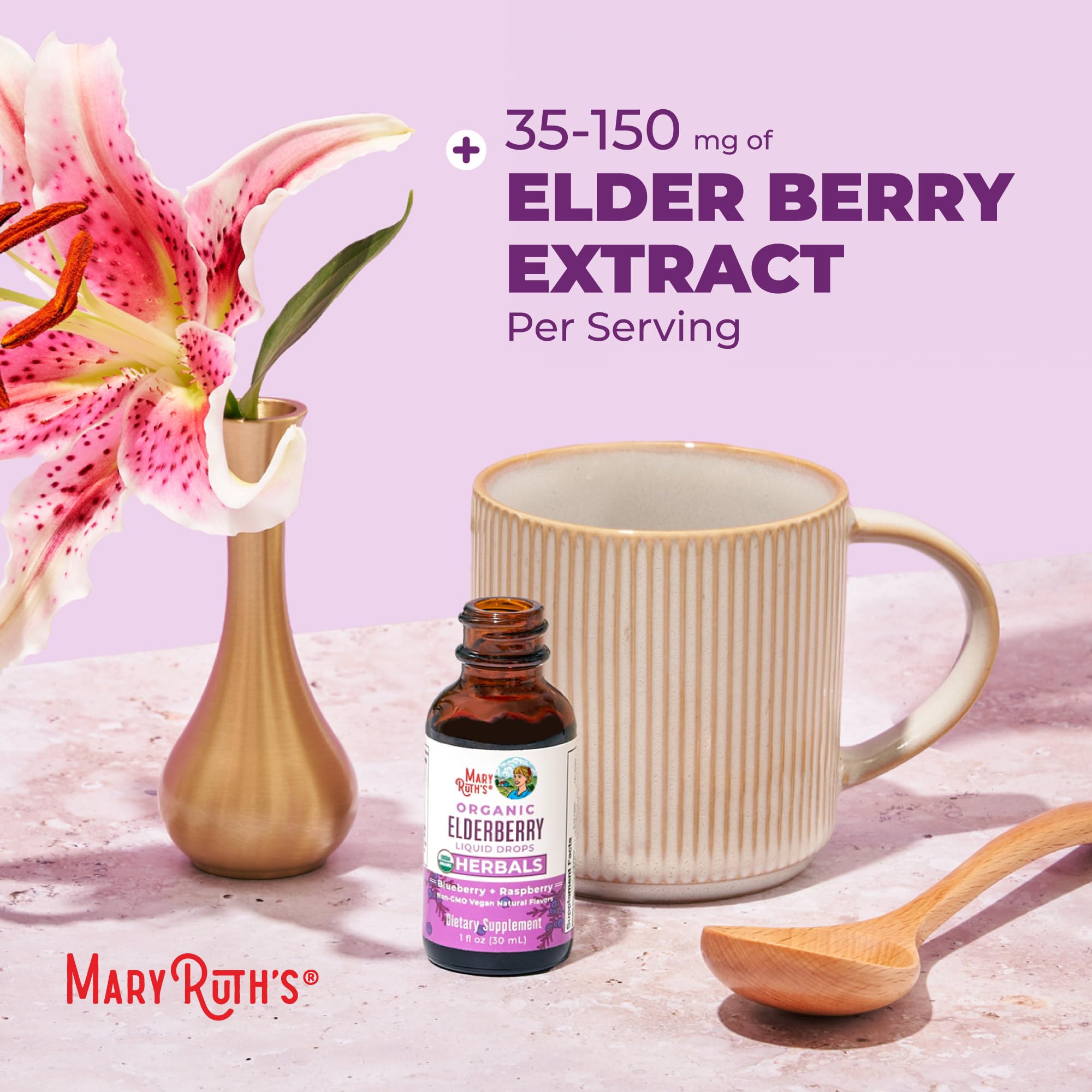 MARYRUTH'S producto vertido en un vaso, mezcla sin azúcar añadida