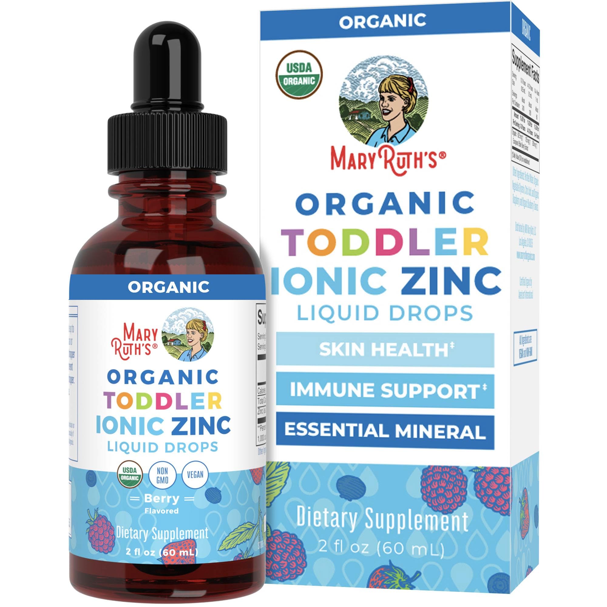 MaryRuth's envase frontal mostrando zinc líquido y beneficios claros