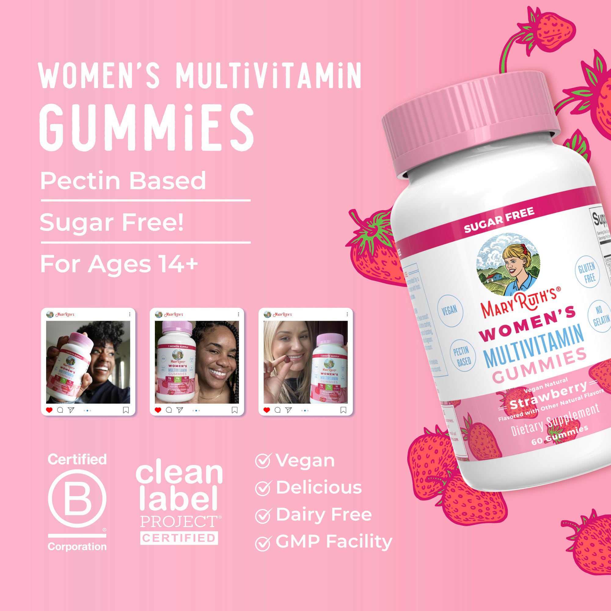 MARYRUTH'S escena lifestyle con mujer activa y envase al lado