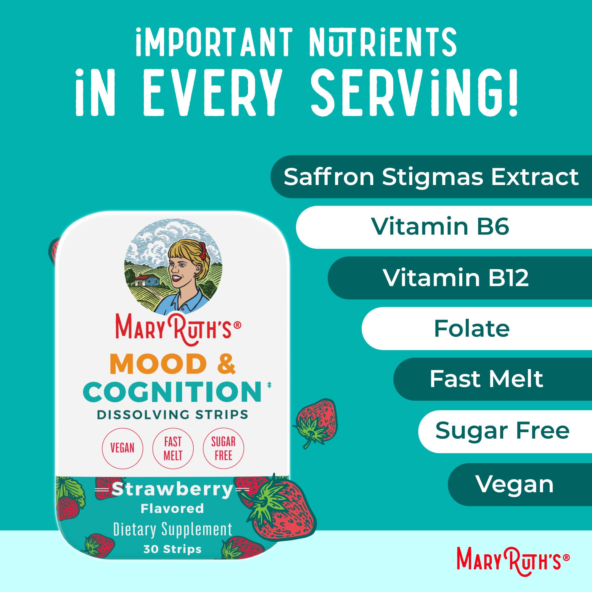 MARYRUTH'S etiqueta con ingredientes destacando vitaminas B y folato