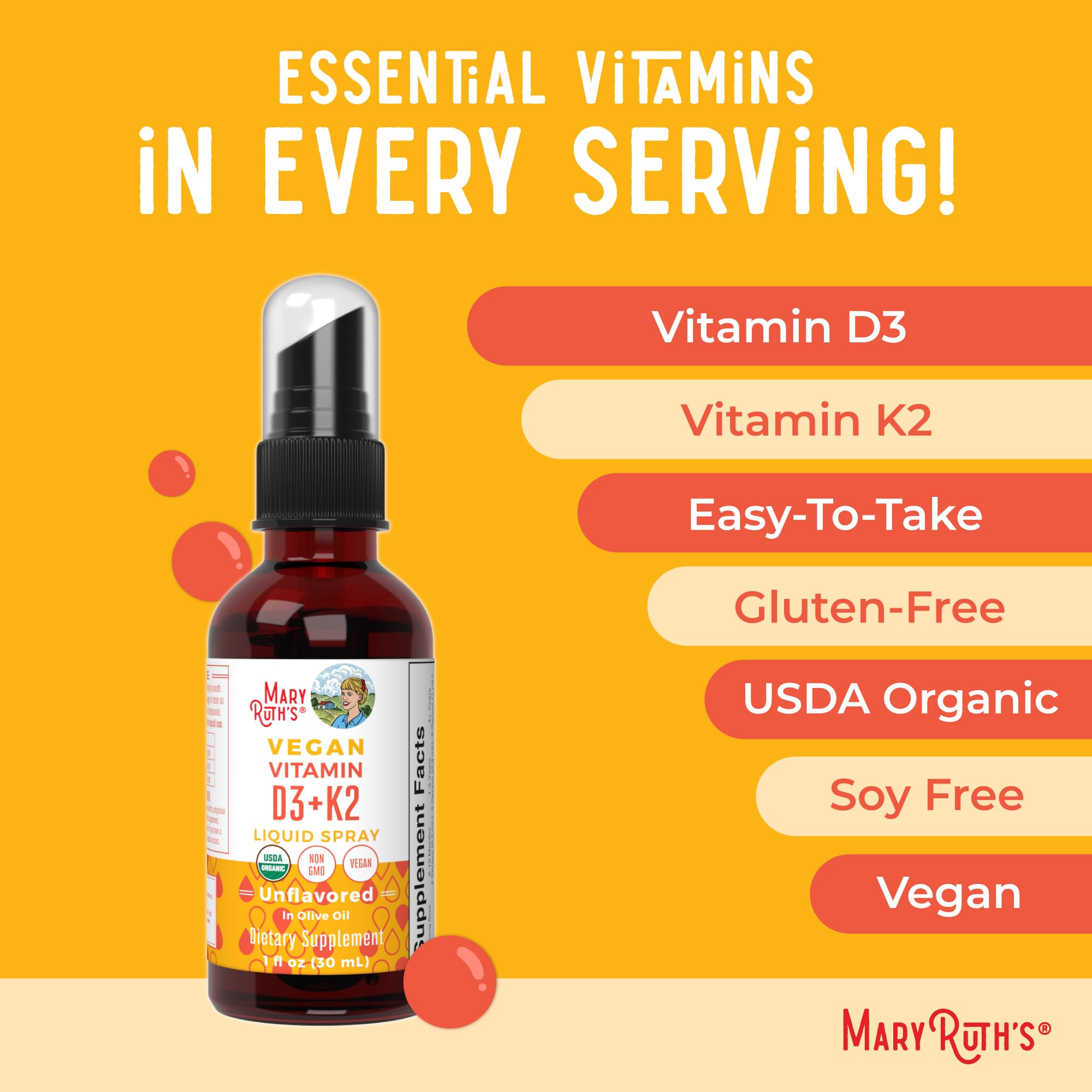 MARYRUTH'S etiqueta con ingredientes y certificación USDA Organic visible