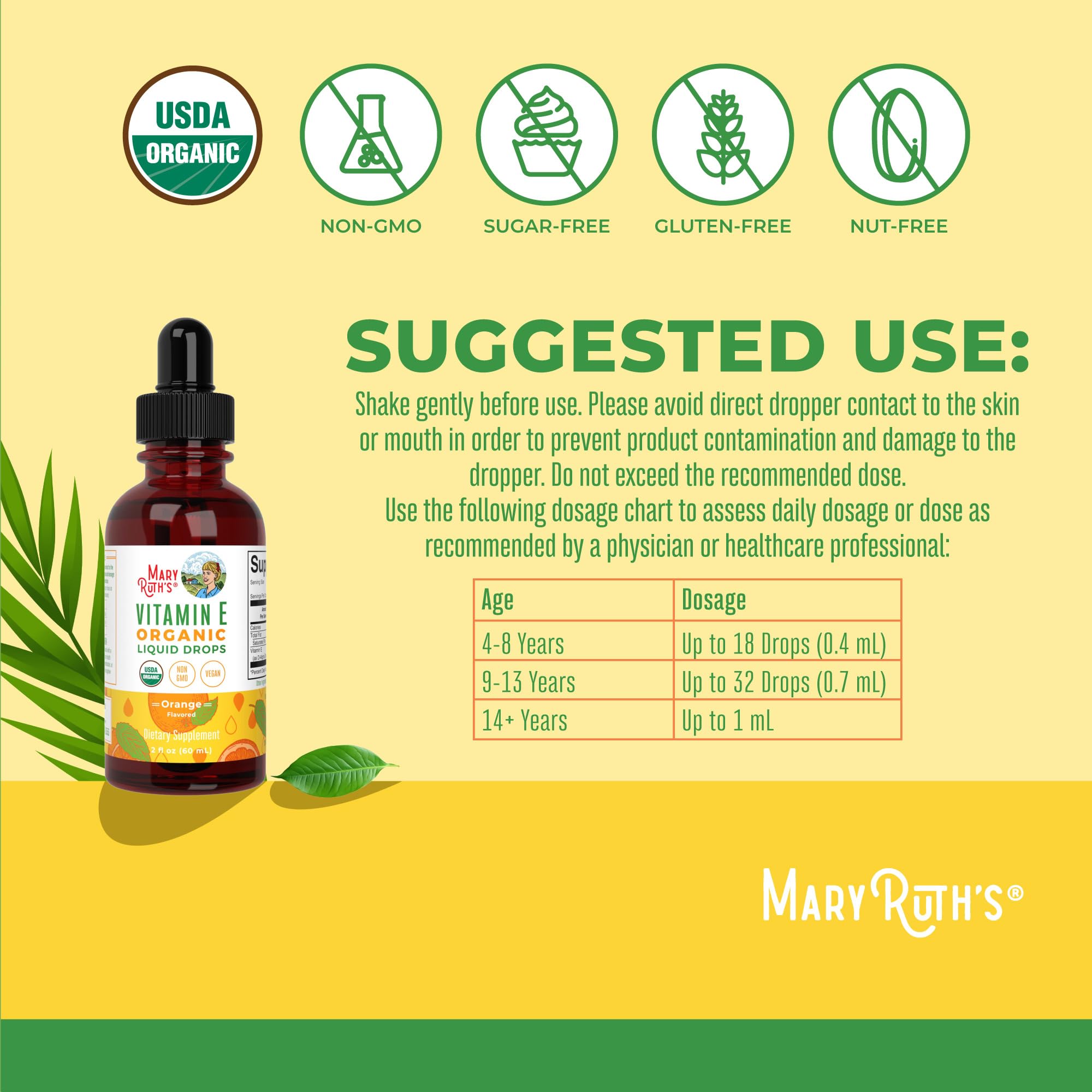 MaryRuth's etiqueta de ingredientes orgánicos y lista de beneficios