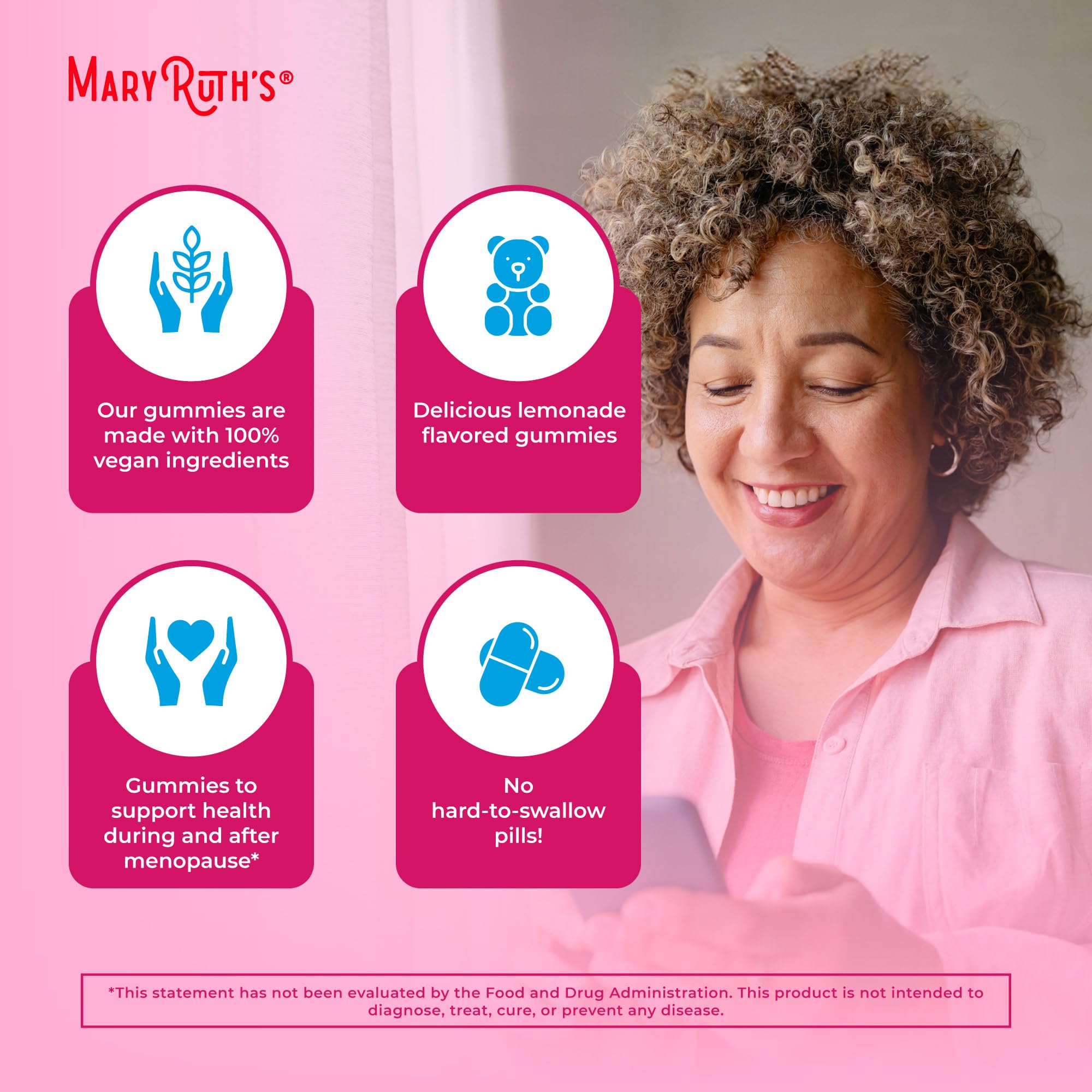 MaryRuth's etiqueta con lista de vitaminas y certificaciones claras