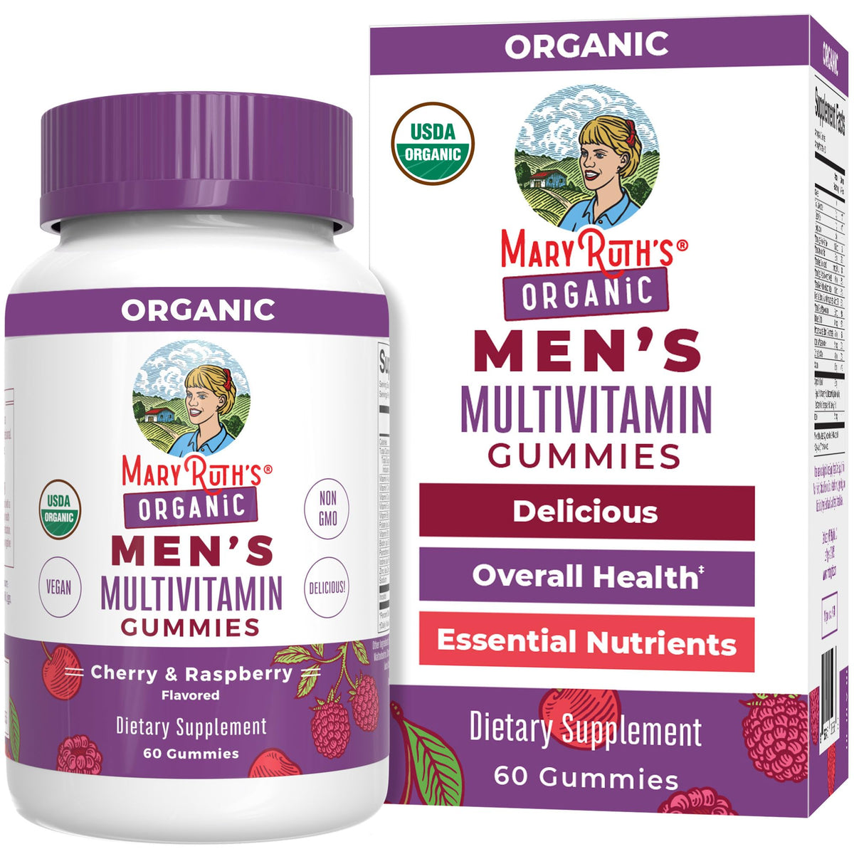MARYRUTH'S frasco delantero mostrando 60 gominolas y sello USDA Organic