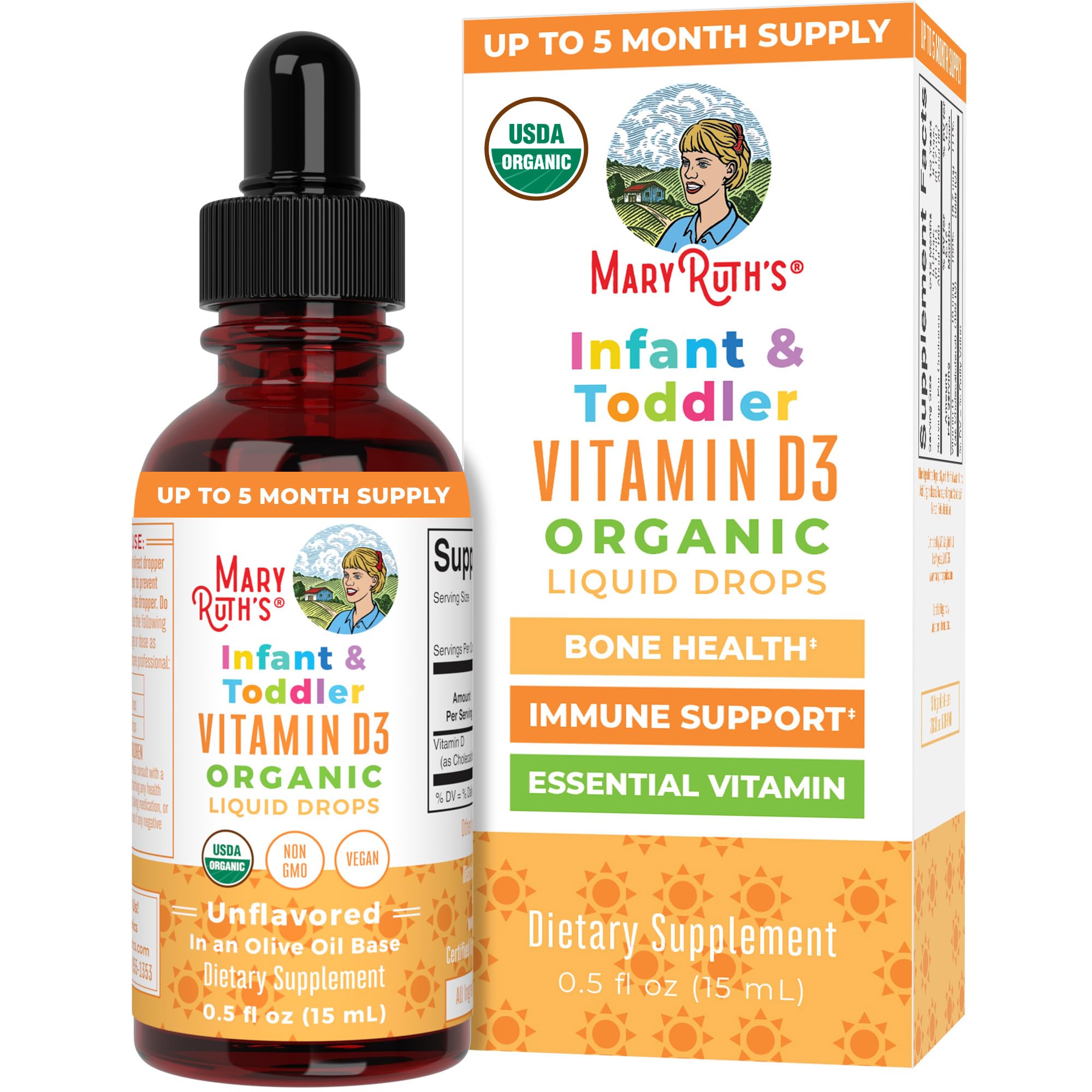 MARYRUTH'S frasco frontal mostrando etiqueta y beneficio de dosis clara