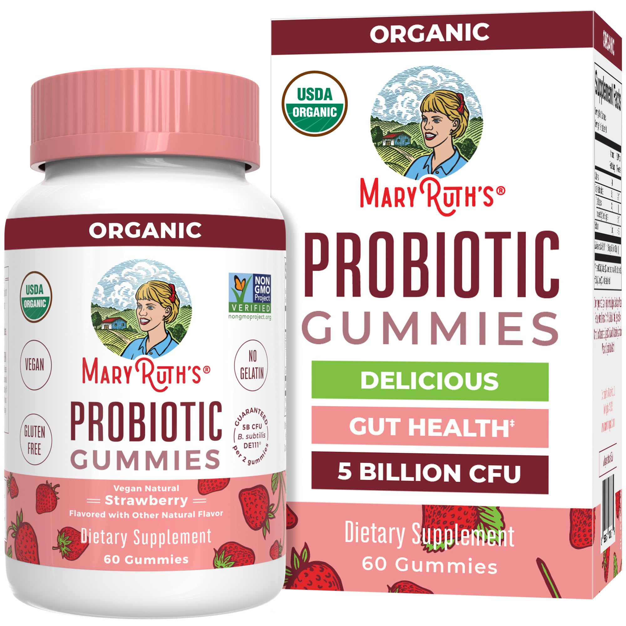 MARYRUTH'S envase frontal de Probiotic Gummies mostrando diseño y cantidad
