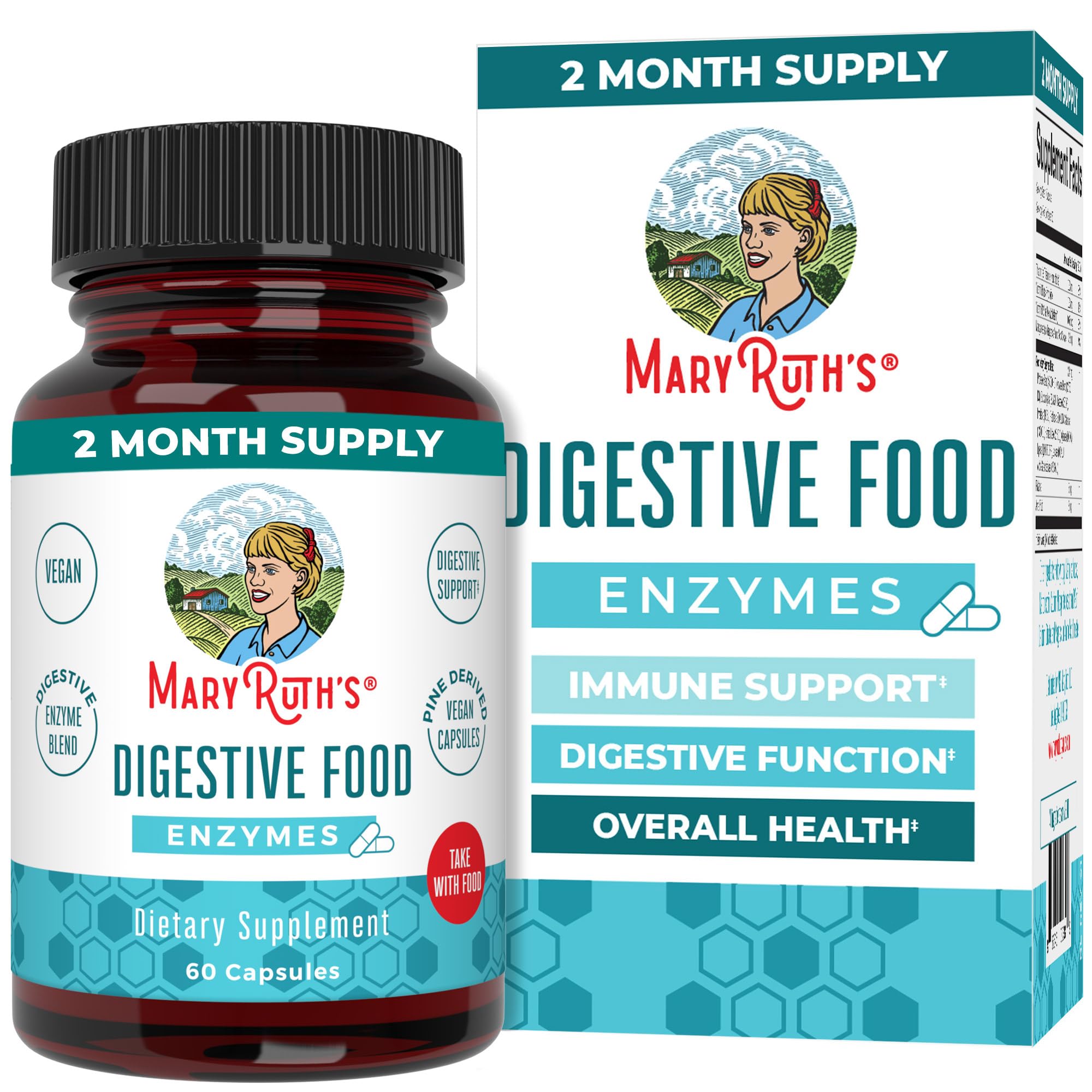 MARYRUTH'S frasco frontal mostrando etiqueta y beneficios digestivos