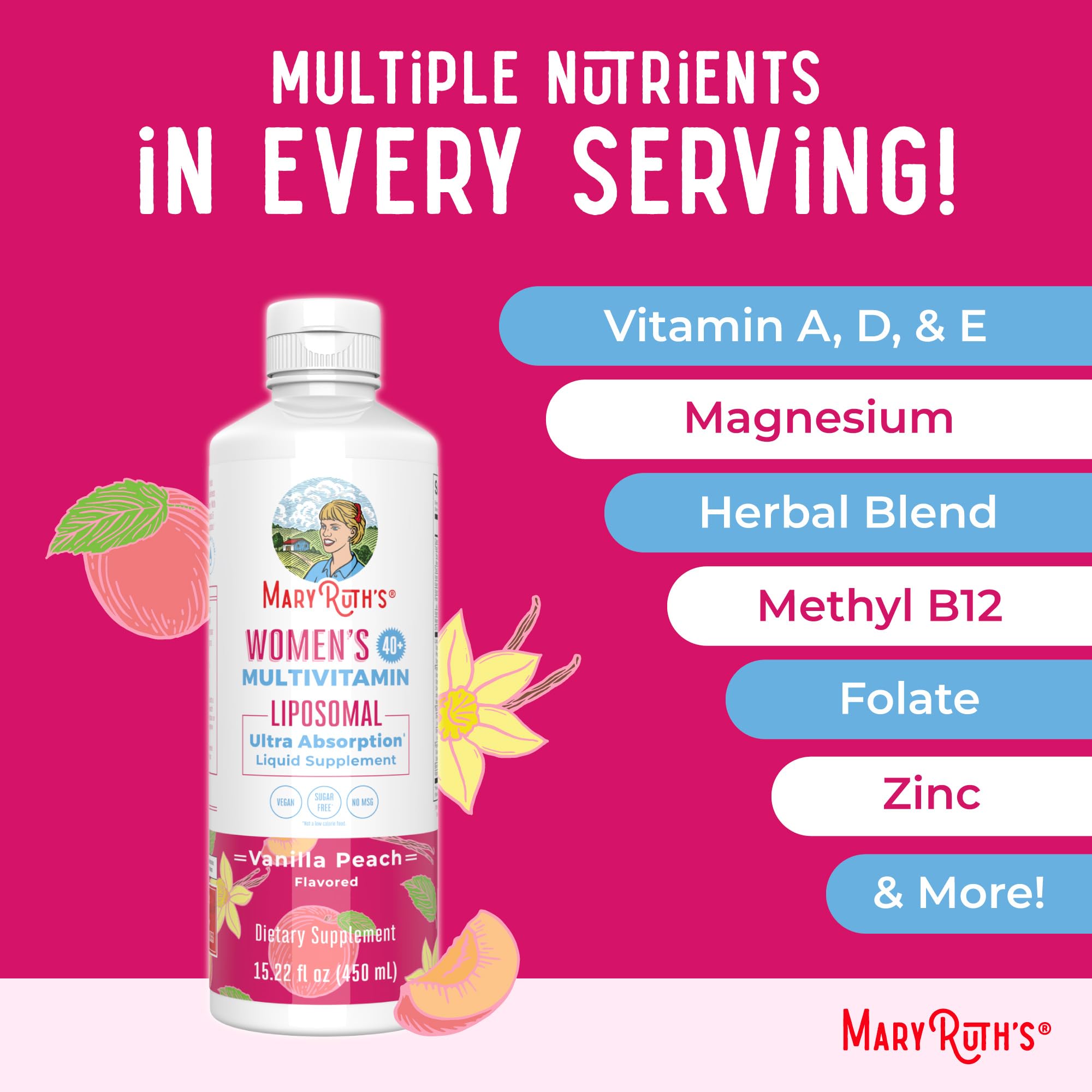 MARYRUTH'S primeros planos de maca y luteína del blend botánico, resalta origen vegetal