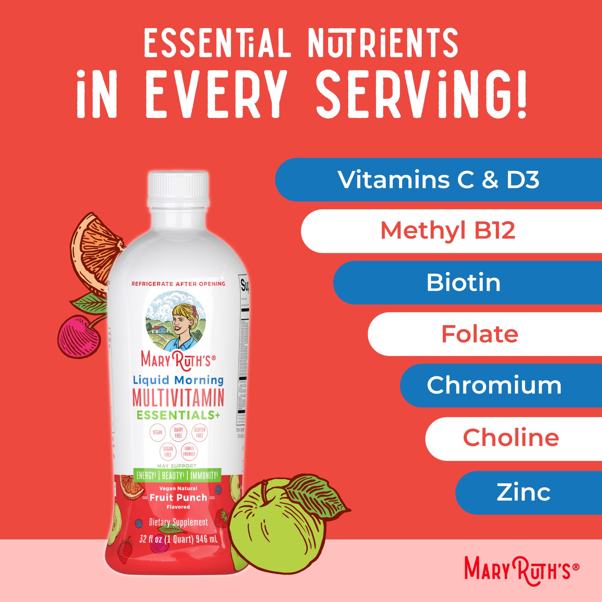 MaryRuth's ingredientes clave como elderberry y zinc en foco, aporte antioxidante