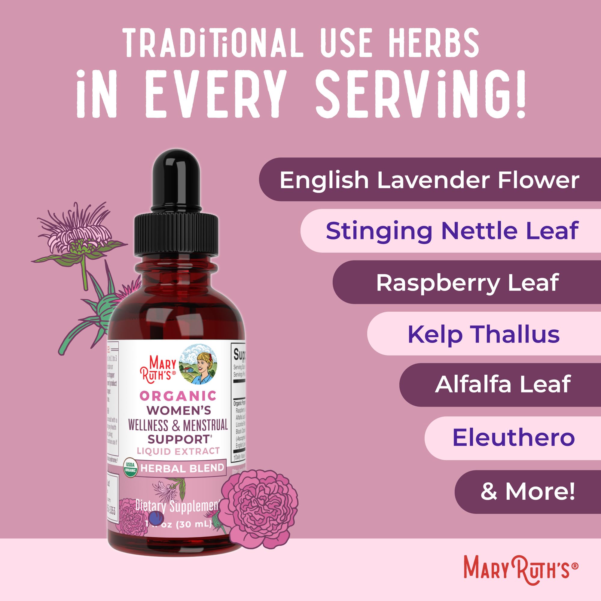 MARYRUTH'S ingredientes frescos (frambuesa, ortiga) destacando origen vegetal