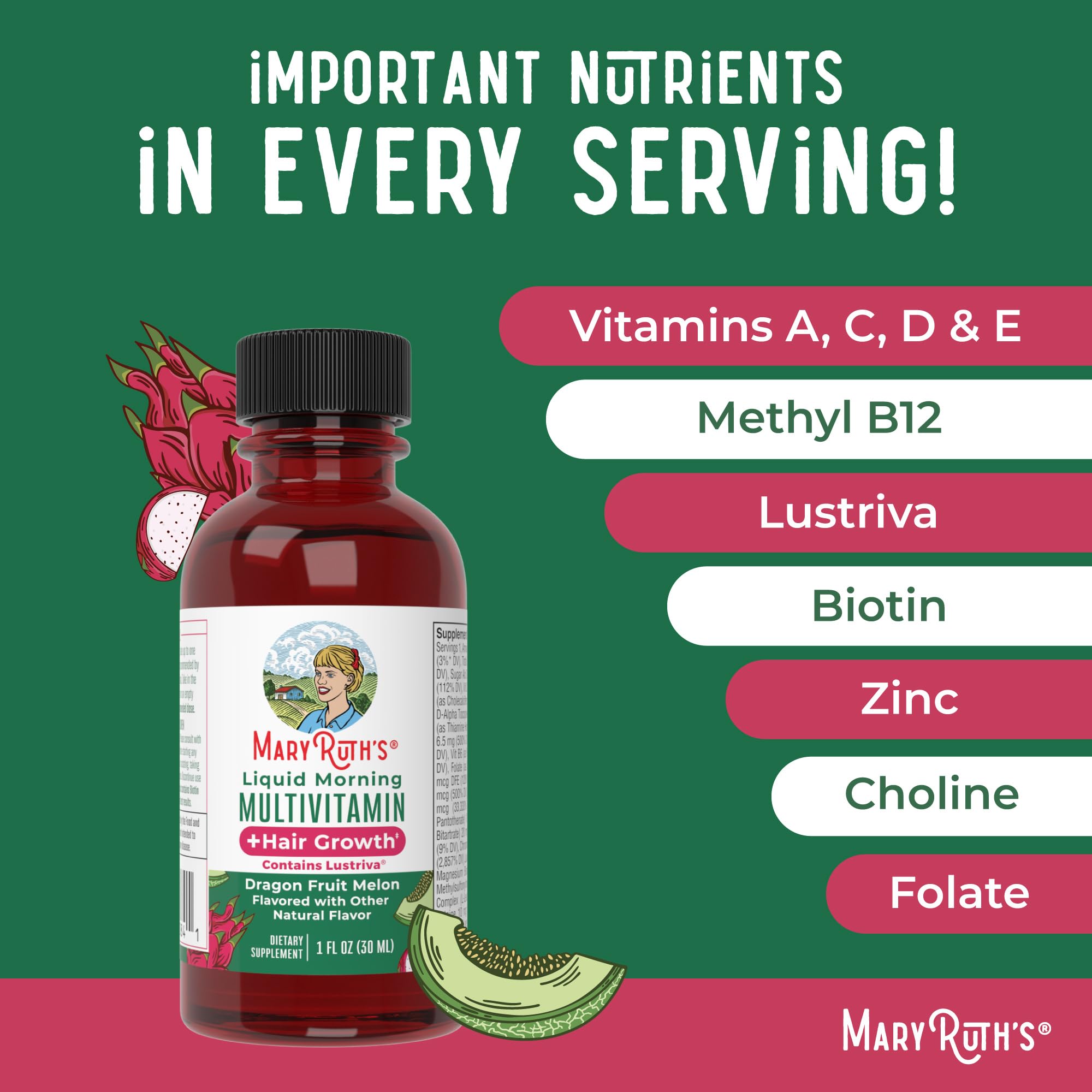 MARYRUTH'S lista de ingredientes destacando biotina y vitaminas