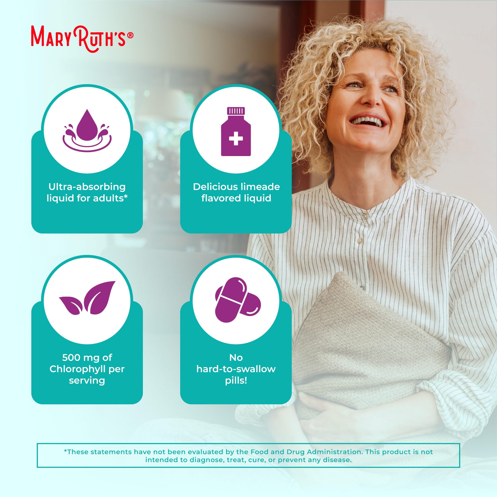 MARYRUTH'S ingredientes naturales mostrados: spirulina, chlorella y sea moss