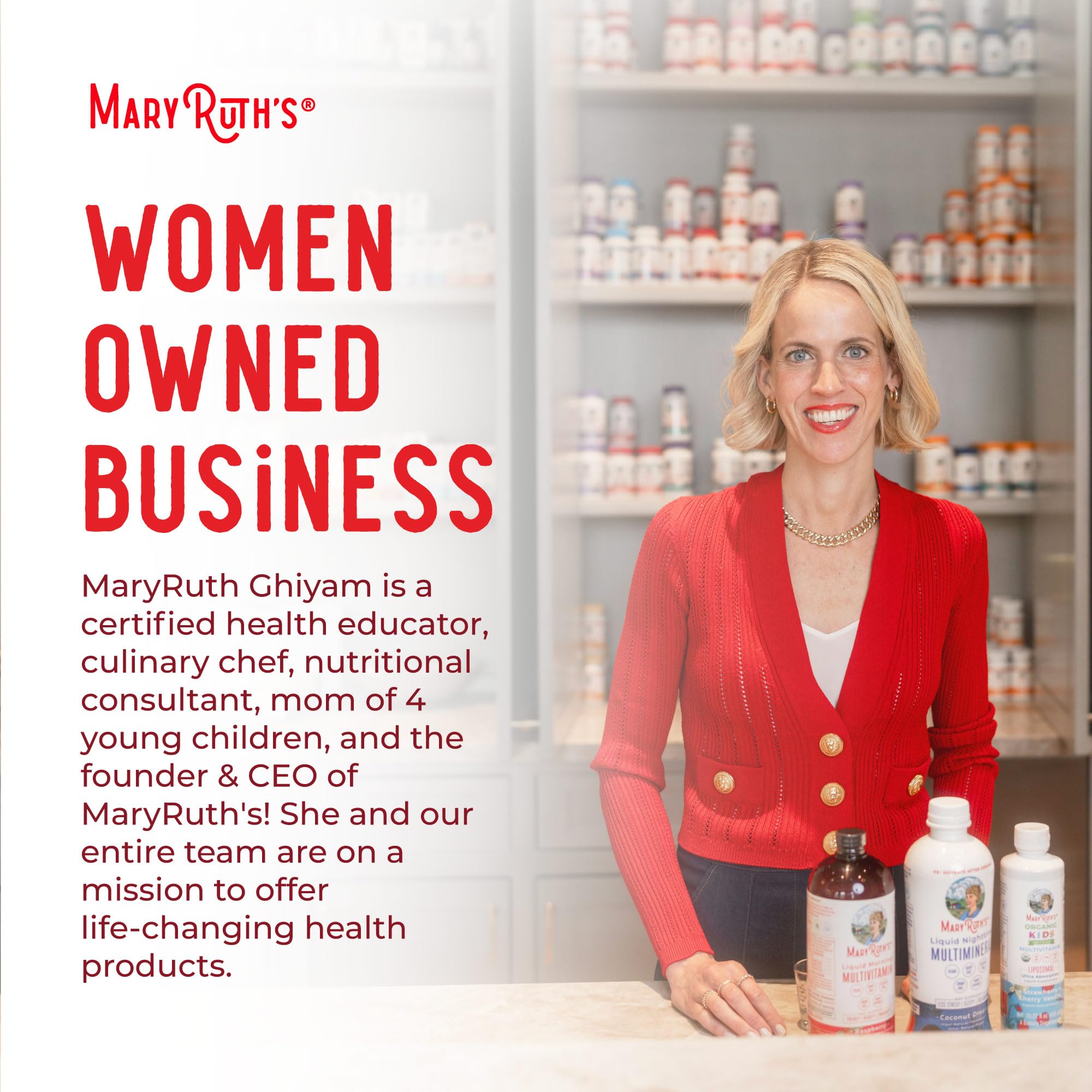 MARYRUTH'S sellos de certificación Clean Label y B Corp visibles